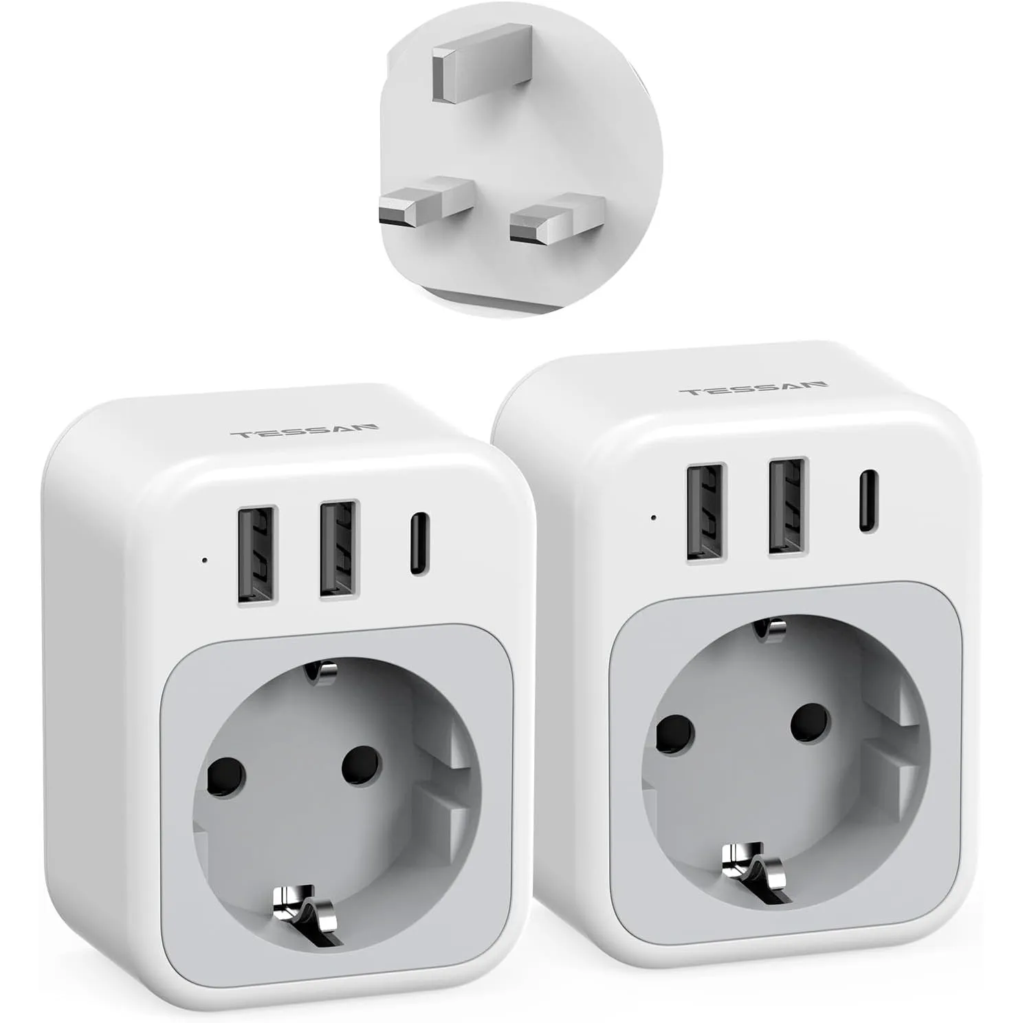 TESSAN 2er Pack UK Adapter England Deutschland Stecker mit 3 USB