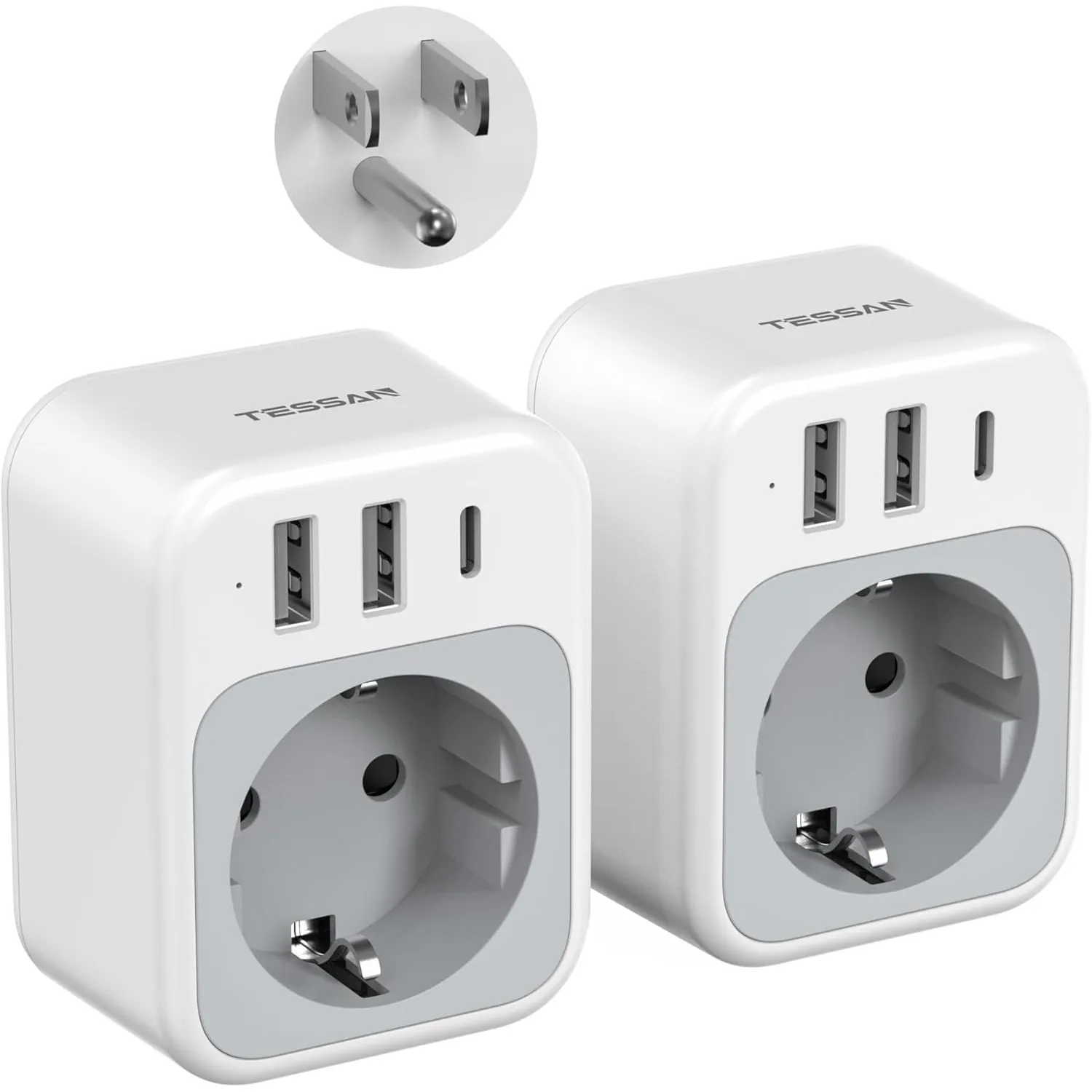 TESSAN 2er Pack USA Adapter Steckdose mit 3 USB, 4 in 1 Reisestecker