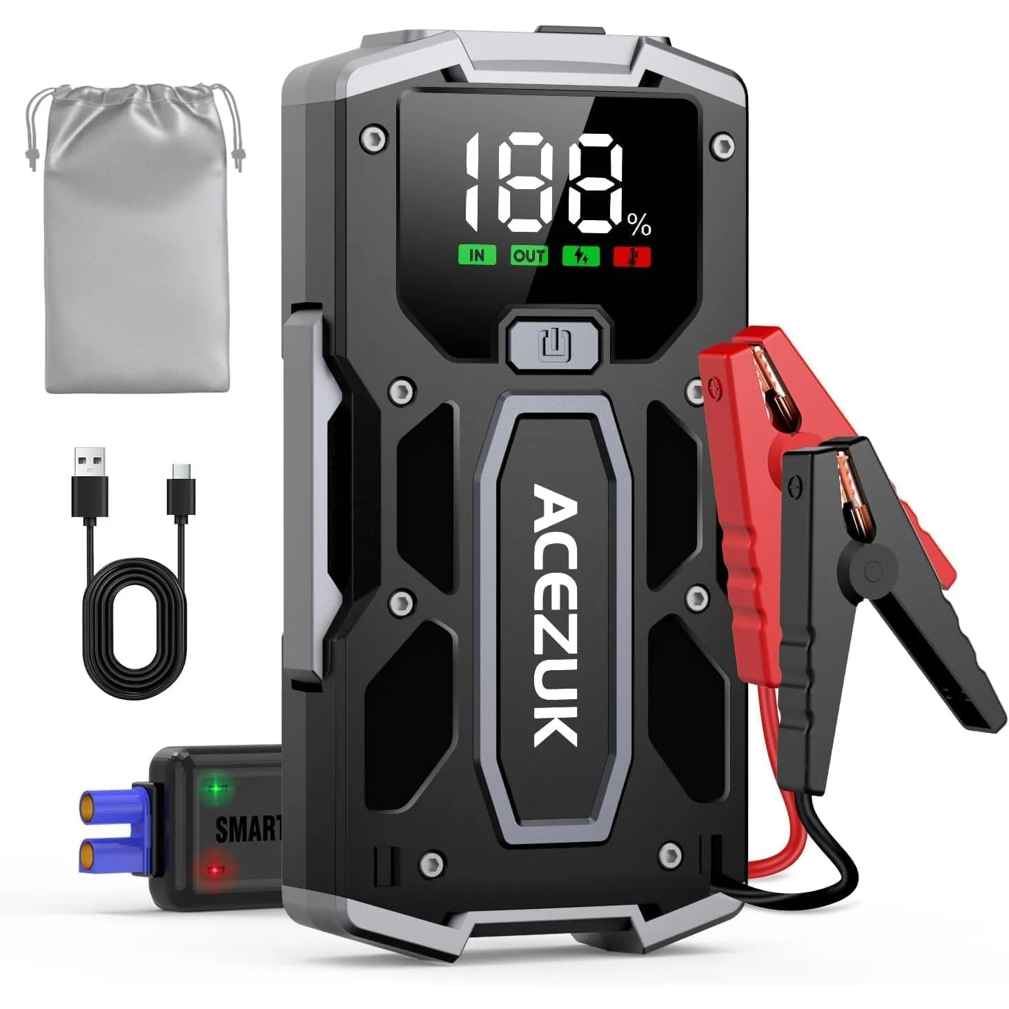 ACEZUK Starthilfe Powerbank 8000A, Leistungsstarker 12V Autobatterie Booster für PKW, SUV, Motorrad und Rasenmäher, Sta…