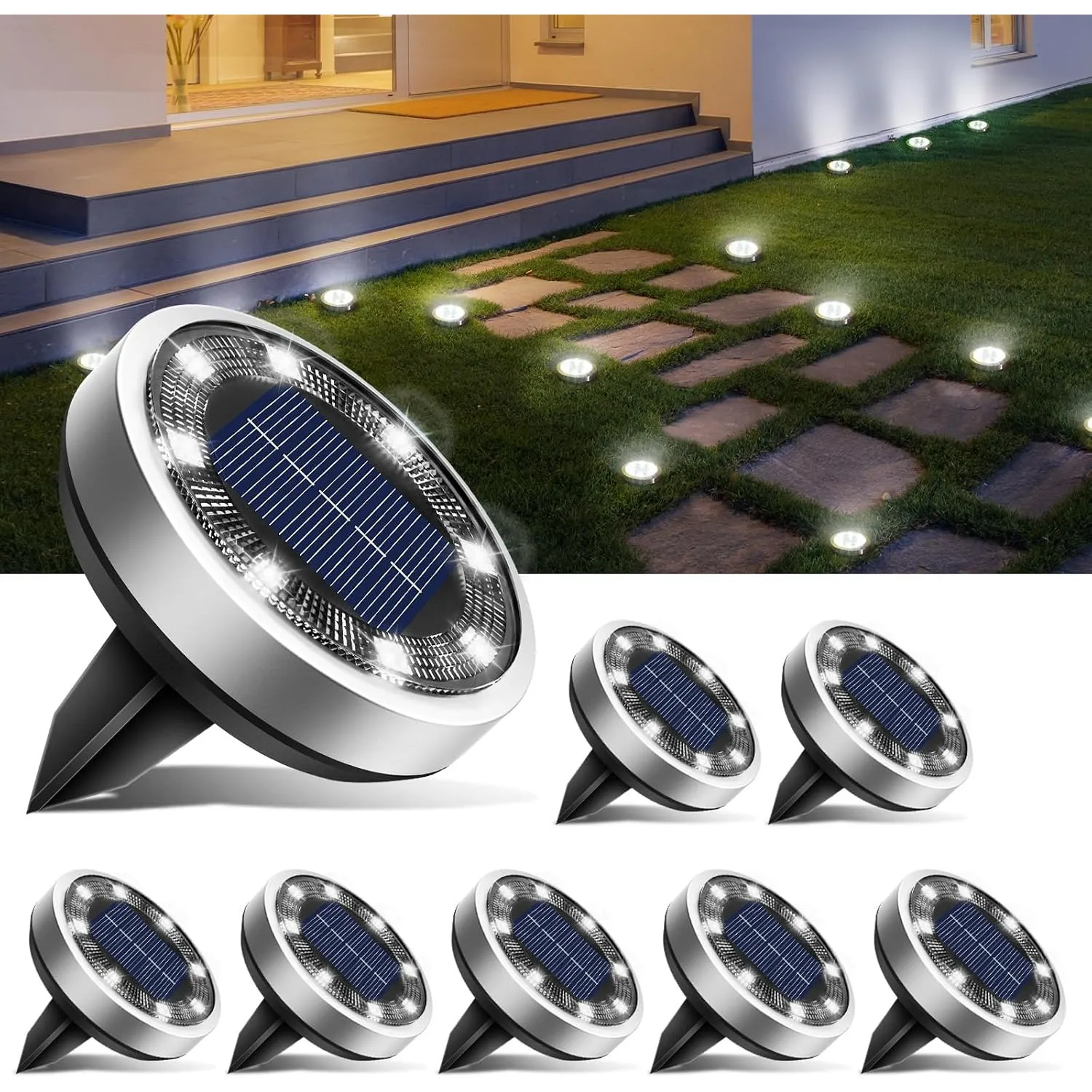 btfarm 8 Stück Solarlampen für Außen, 8 LED Solar Bodenleuchten Aussen