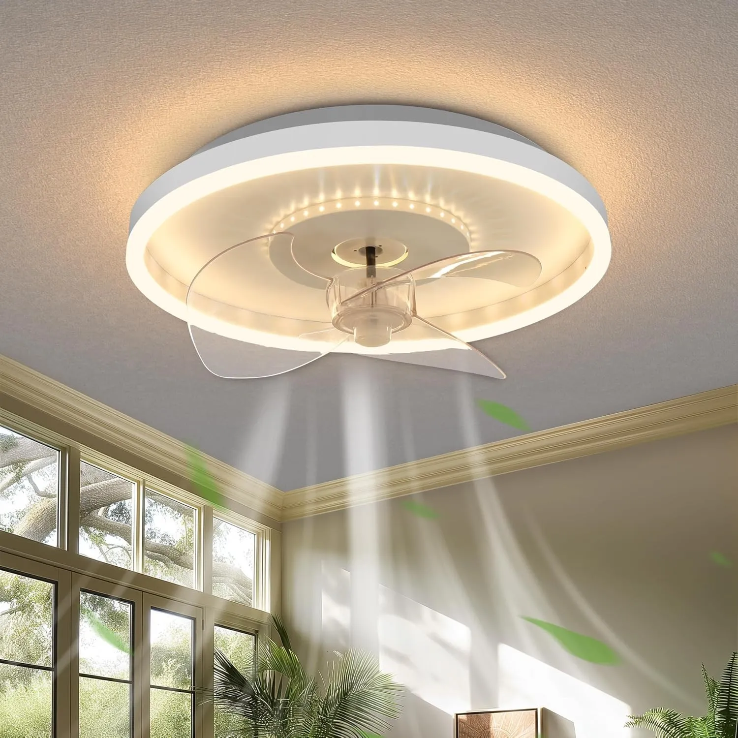 AOEH Deckenventilatoren Mit Beleuchtung LED Dimmbar Deckenlampe Mit Ventilator 6 Wind Modern Runde Leise Fan Deckenleuc…