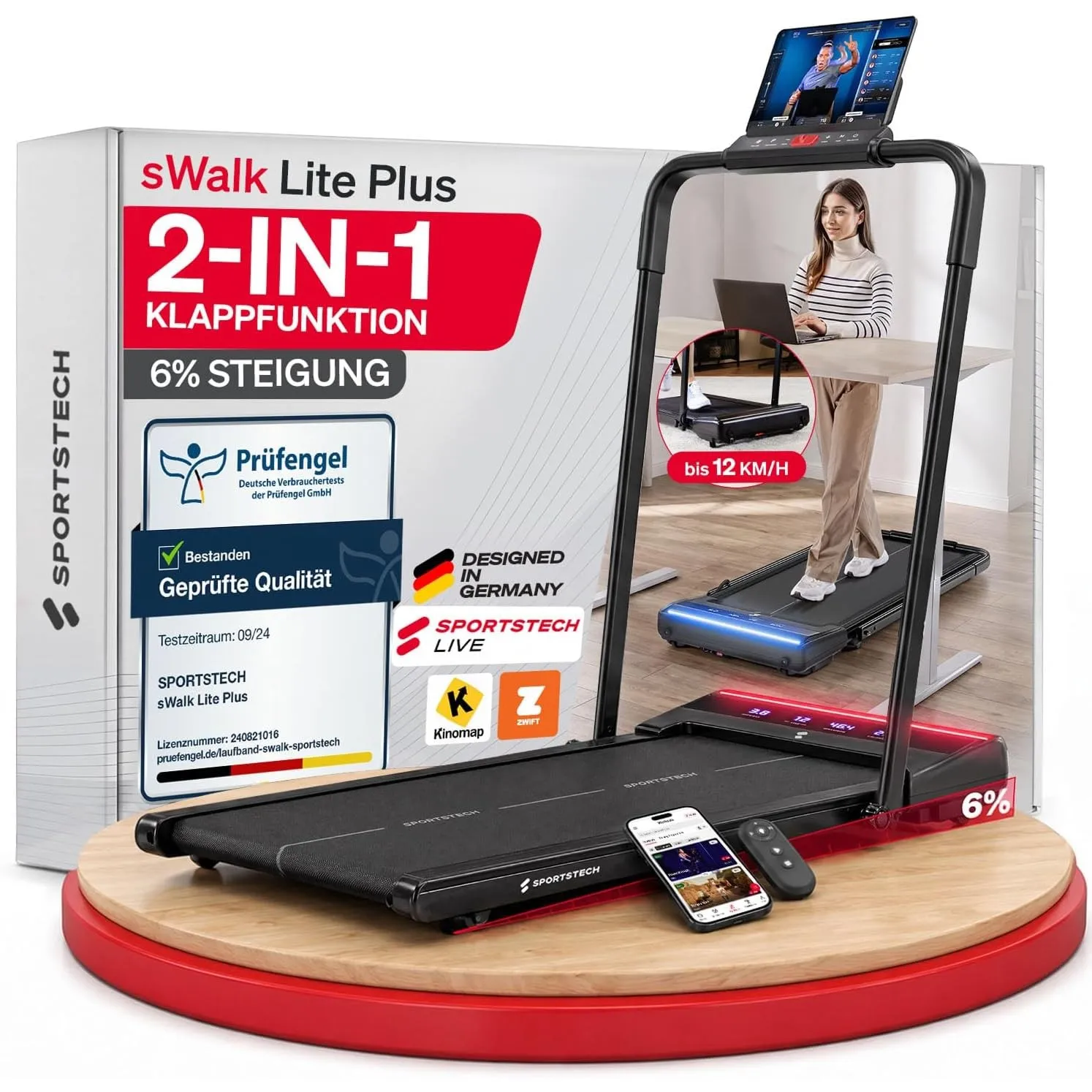 Sportstech, Laufband für Zuhause klappbar + gelenkschonend sWalk Lite Plus