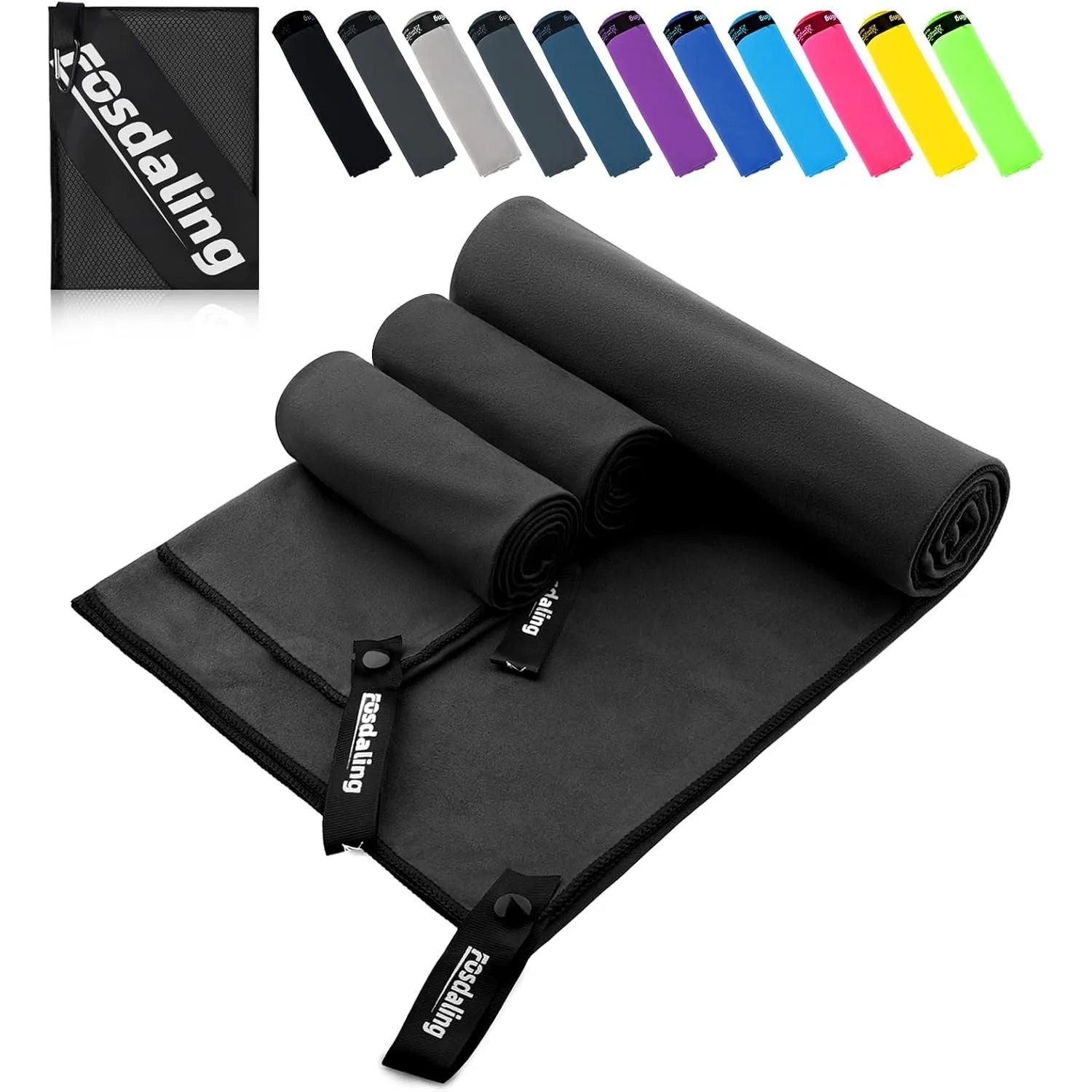 Fosdaling Mikrofaser Handtuch 3er Set - Groß 200×100cm & 2 Klein 80×40cm, Schnelltrocknend Microfaser Sporthandtuch, fü…