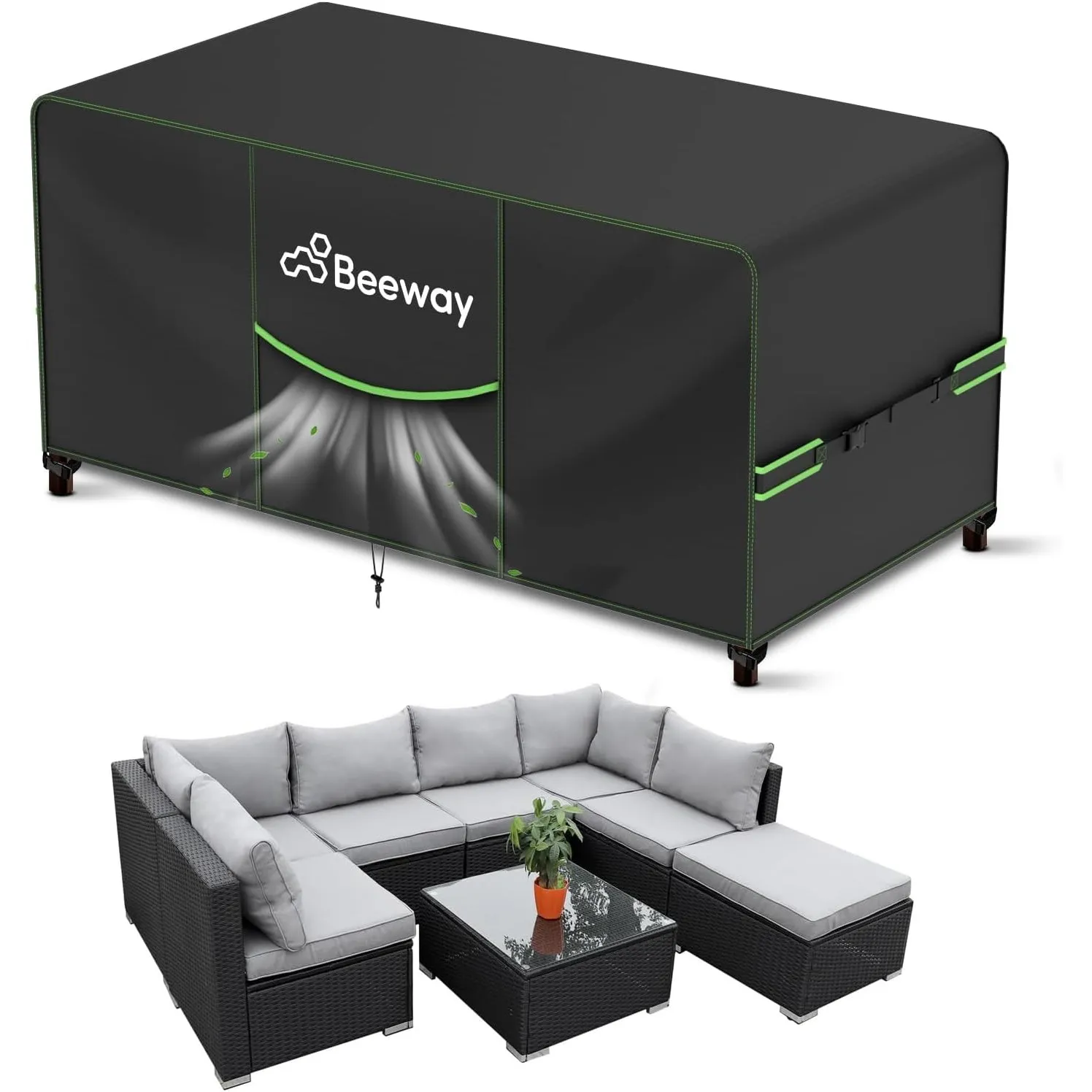 BEEWAY Gartenmöbel Abdeckung Wasserdicht V2.0 300x250x102cm, Schutzhülle Abdeckplane für Gartentische Terrassenmöbel Mö…