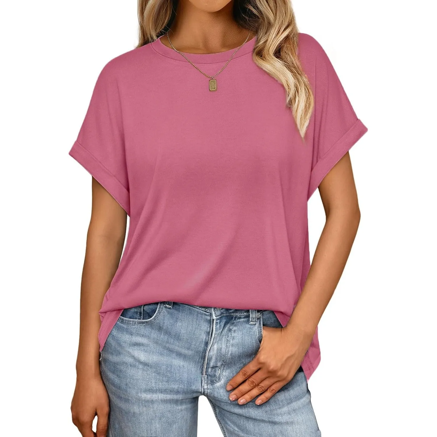 Cuptacc Tshirt Damen Rundhalsausschnitt Kurzarm Oversize T Shirt Sommer Casual Flügelärmel Top Damen Locker