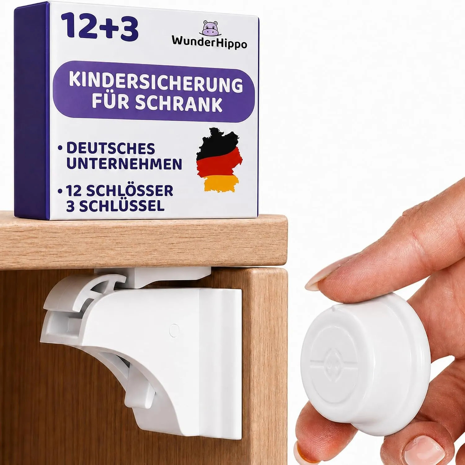 Magnetische Kindersicherung 12 Schlösser + 3 Schlüssel – Unsichtbarer Magnetverschluss – Schranksicherung & Schubladens…