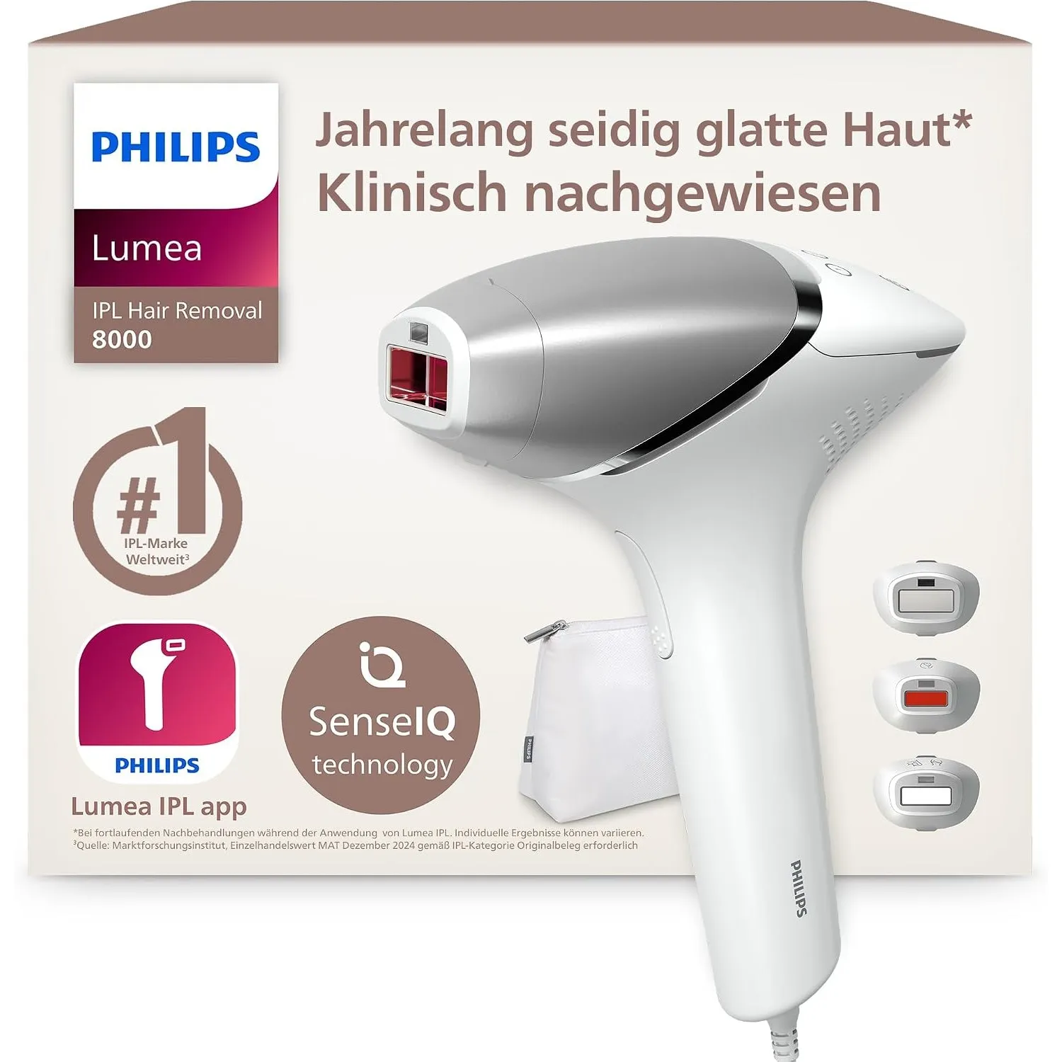 Philips Lumea IPL 8000 Series - IPL Geräte Haarentfernung für bis zu 2 Jahre seidig-glatte Haut¹ mit 3 Aufsätzen für Kö…