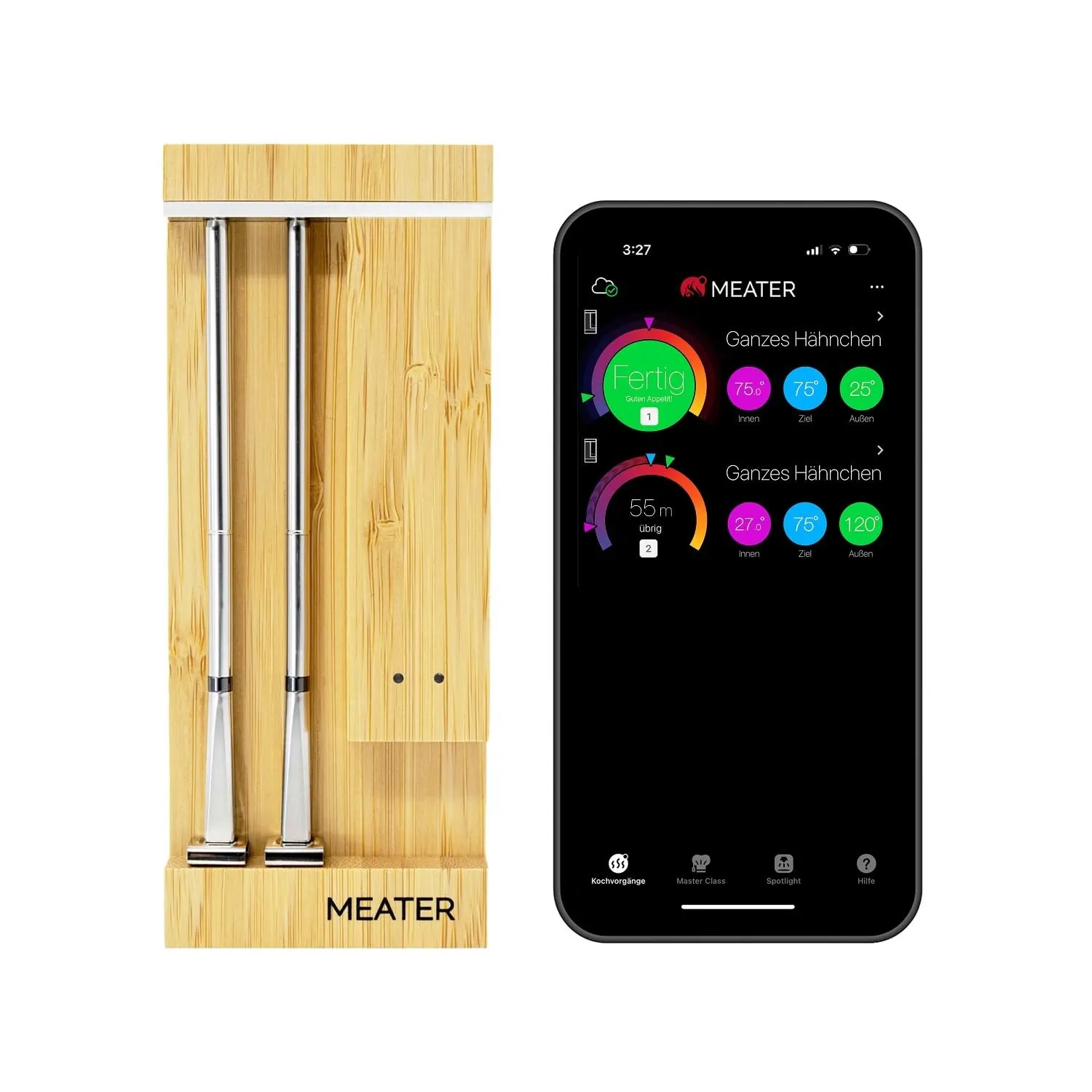 MEATER Pro Duo: Smart Meat Thermometer Digital | 550°C Hitzebeständigkeit | Große Reichweite | Zertifizierte Genauigkei…