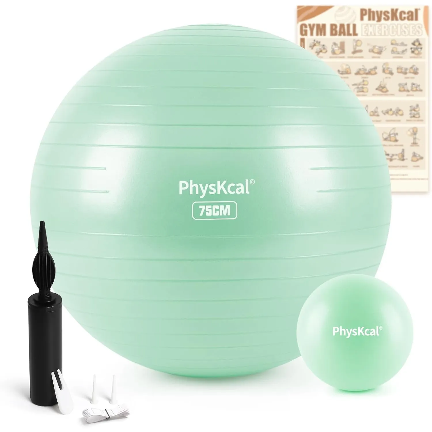 PhysKcal 55/65/75/85 cm Gymnastikball Set, Ergonomischer Sitzball für Büro | Inkl. 23 cm Pilates Ball Set. Perfekt für …