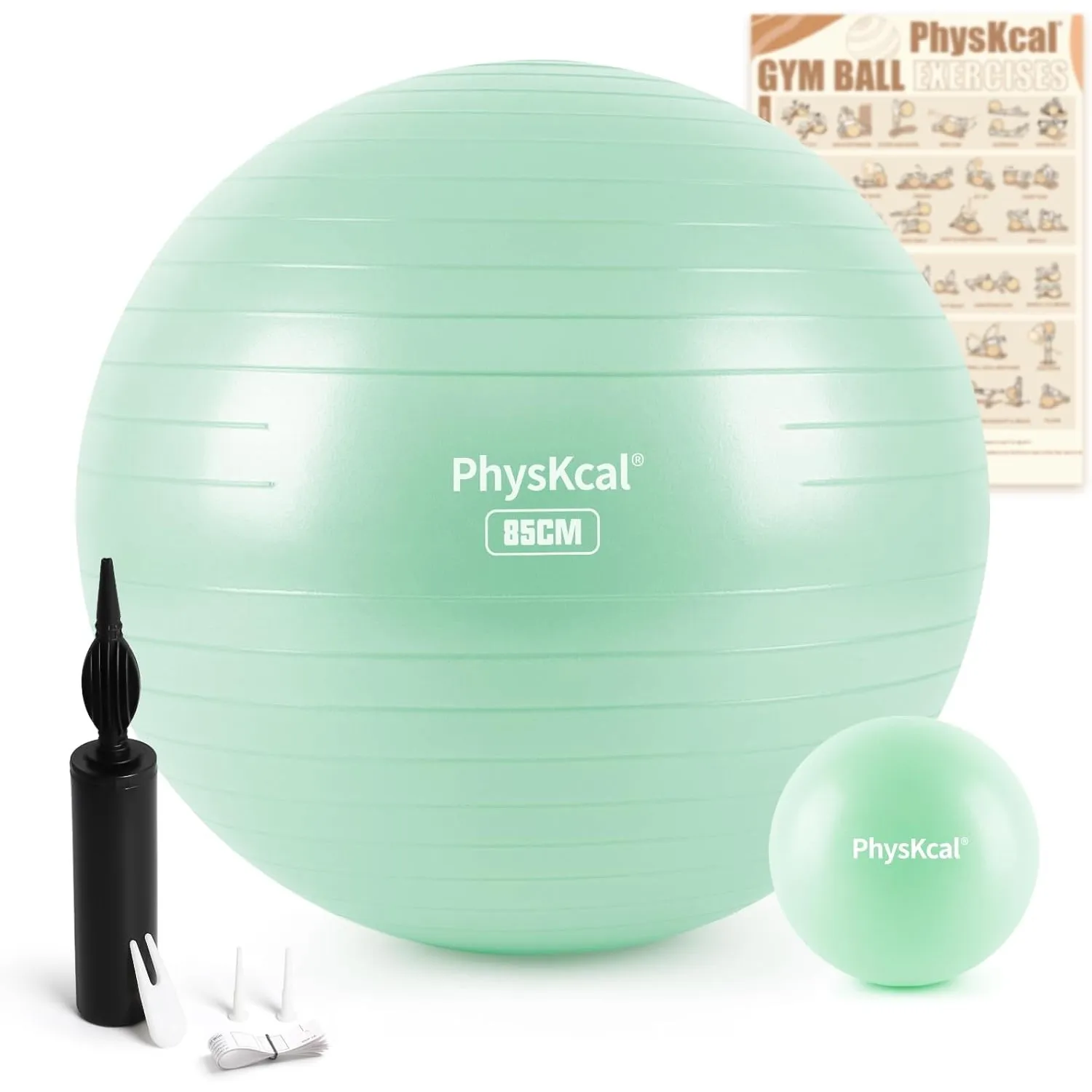 PhysKcal 55/65/75/85 cm Gymnastikball Set, Ergonomischer Sitzball für Büro | Inkl. 23 cm Pilates Ball Set. Perfekt für …