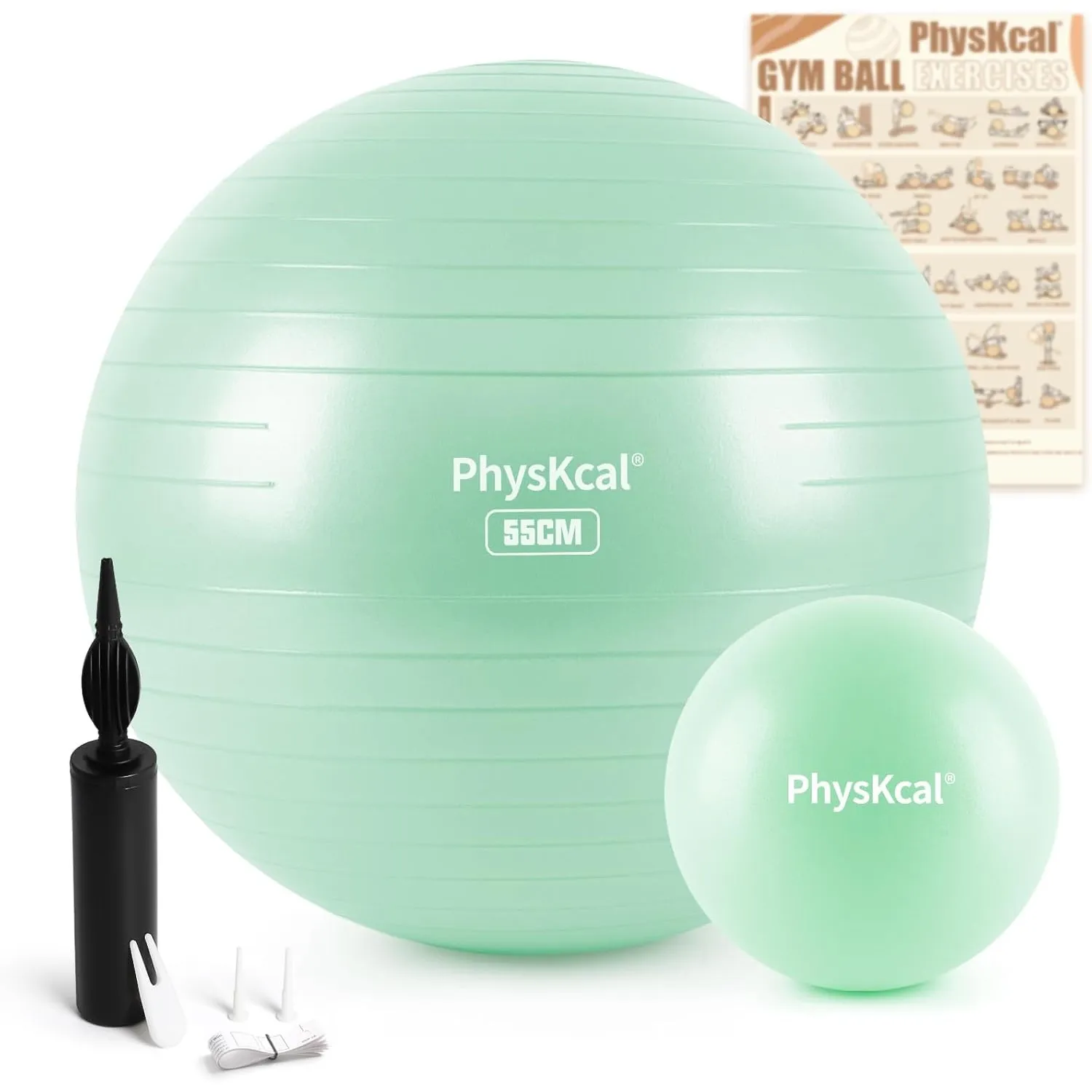 PhysKcal 55/65/75/85 cm Gymnastikball Set, Ergonomischer Sitzball für Büro | Inkl. 23 cm Pilates Ball Set. Perfekt für …
