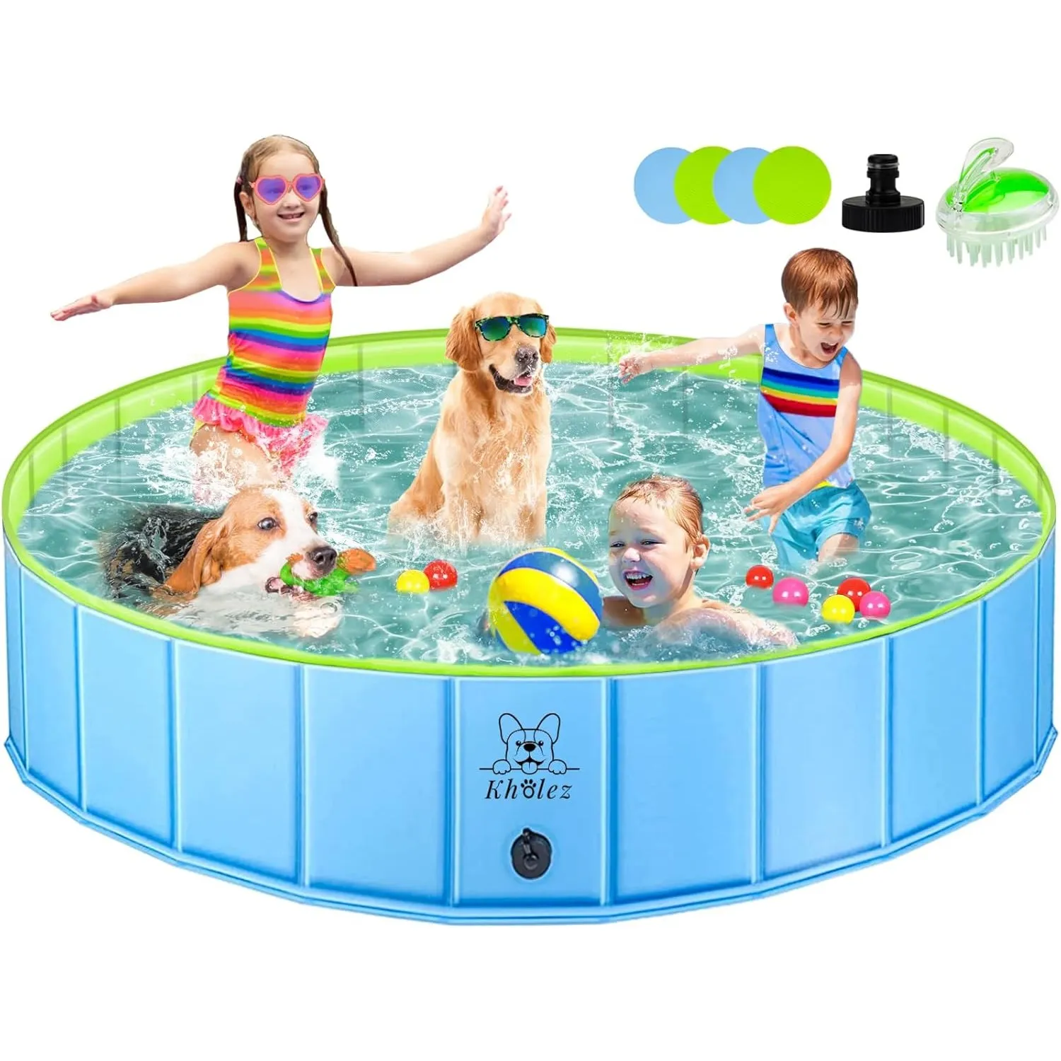 KHOLEZ Hundepool, 160 x 30CM Hundebadewanne für Große Kleine Hunde, Faltbarer Hund Planschbecken für Kinder, Tragbar Sw…