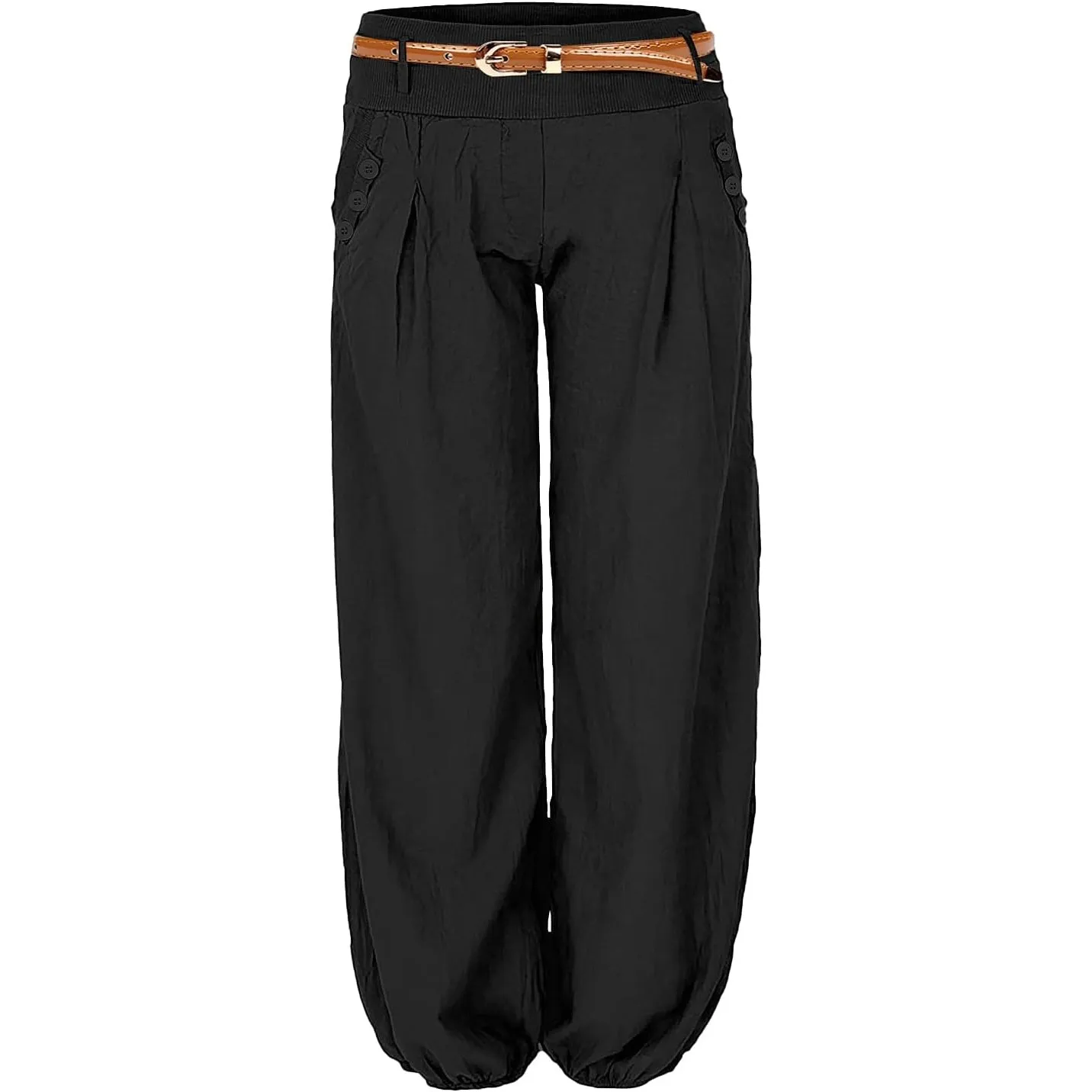 Cindeyar Damen Haremshose Elegant Sommer Pumphose Lange Leinen Hose mit Gürtel Aladin Pants