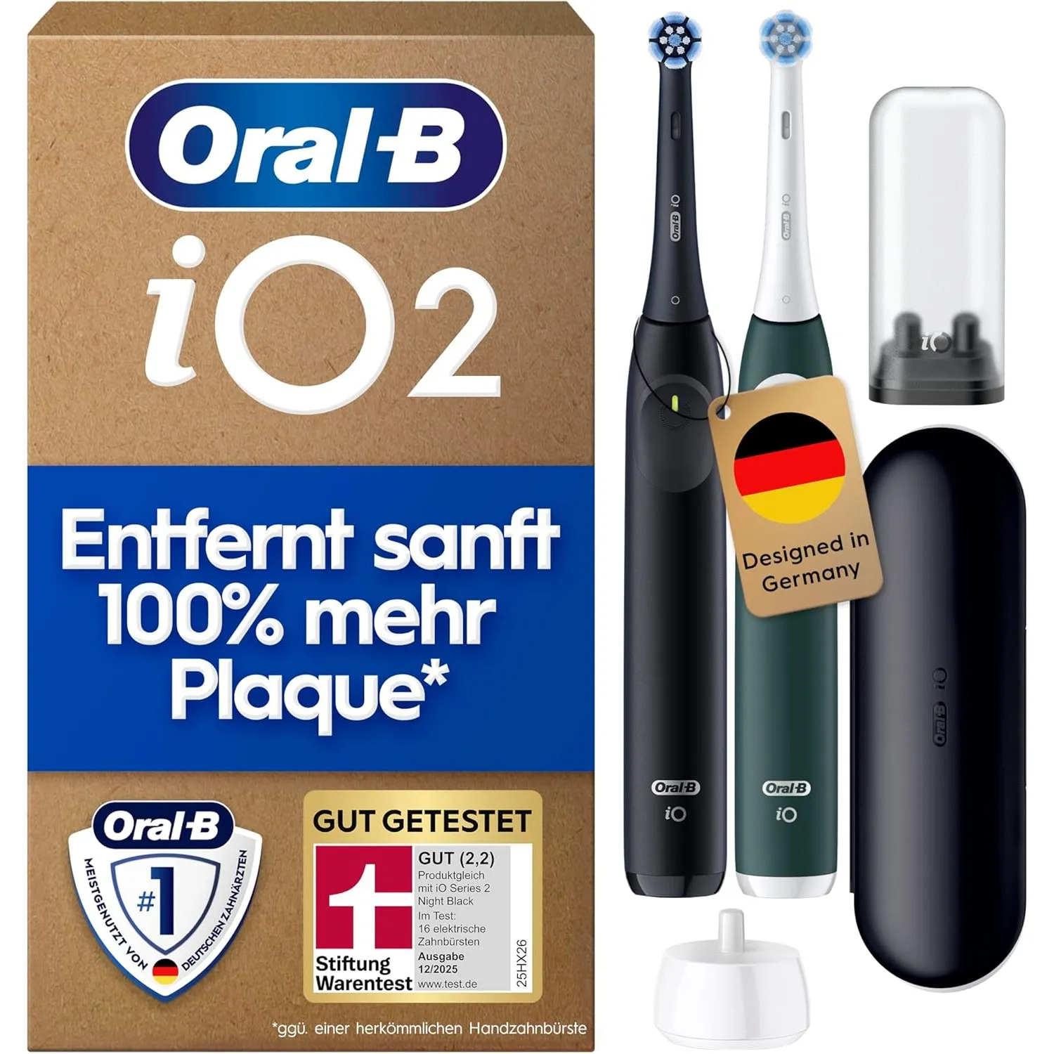 Oral-B iO Series 2 Elektrische Zahnbürste, Doppelpack, Schwarz/Grün