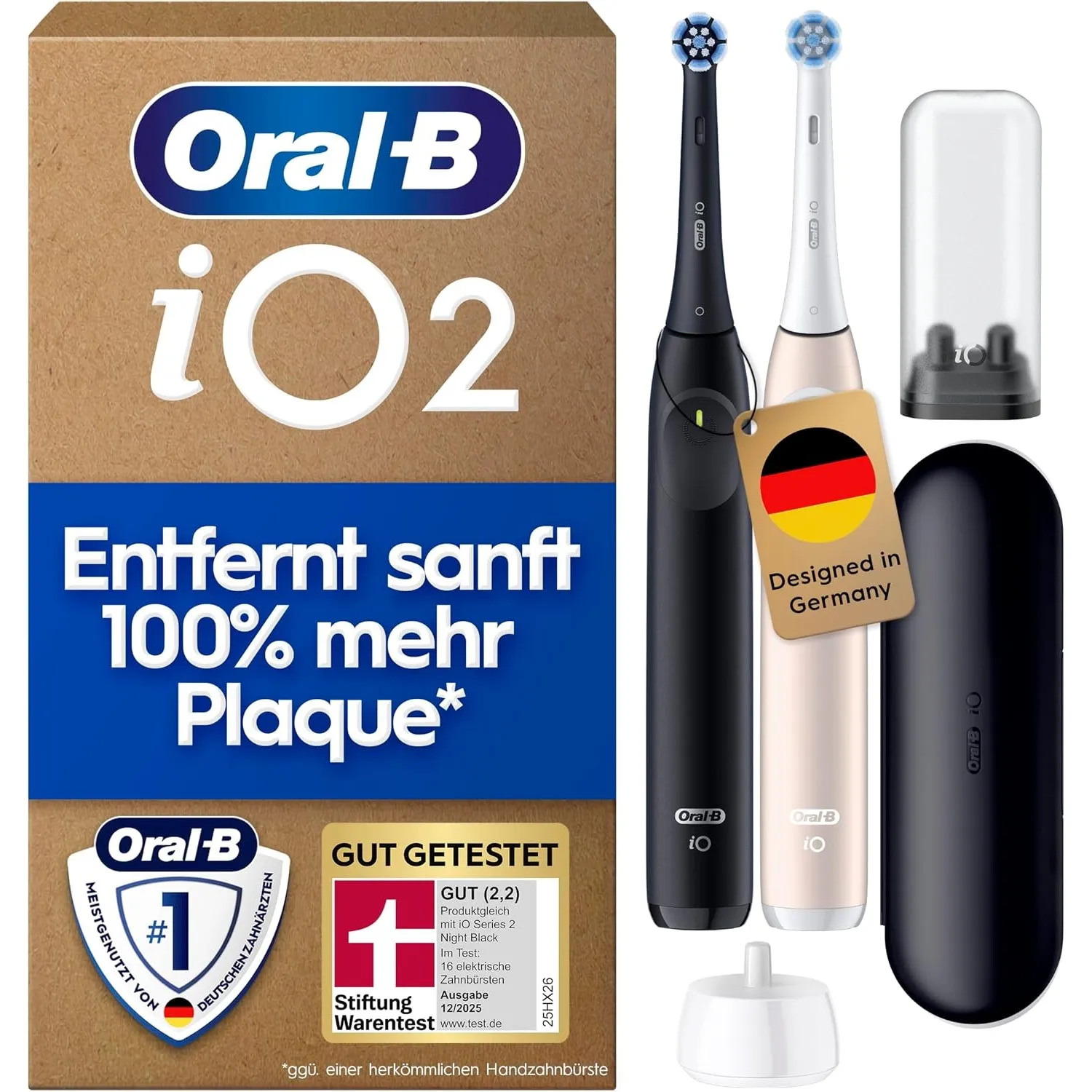 Oral-B iO Series 2 Elektrische Zahnbürste, Doppelpack, Schwarz/Pink