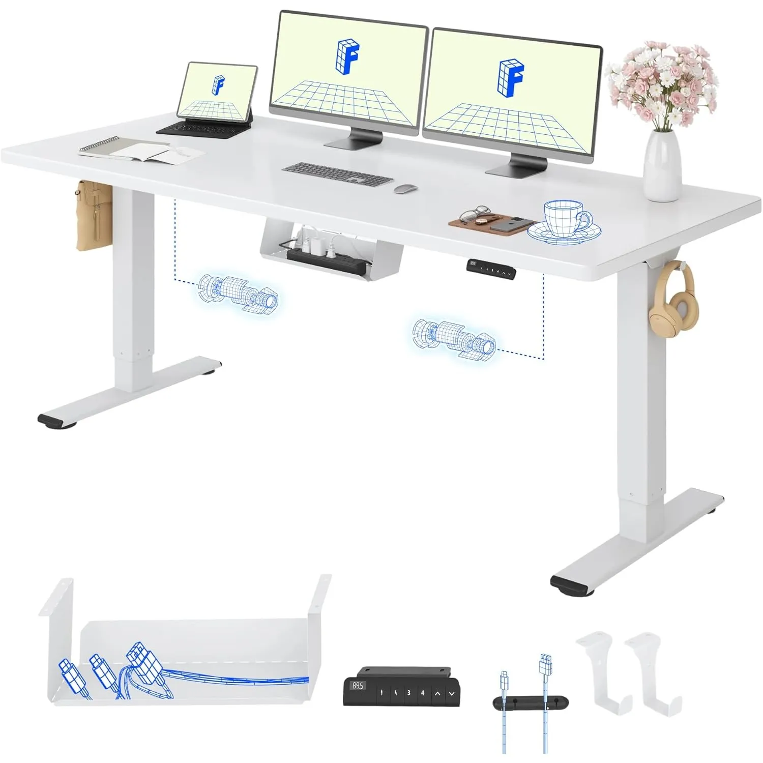 FLEXISPOT Höhenverstellbarer Schreibtisch elektrisch, Doppelmotor 180x80 cm | Elektrischer Büro- & Computertisch mit 25…