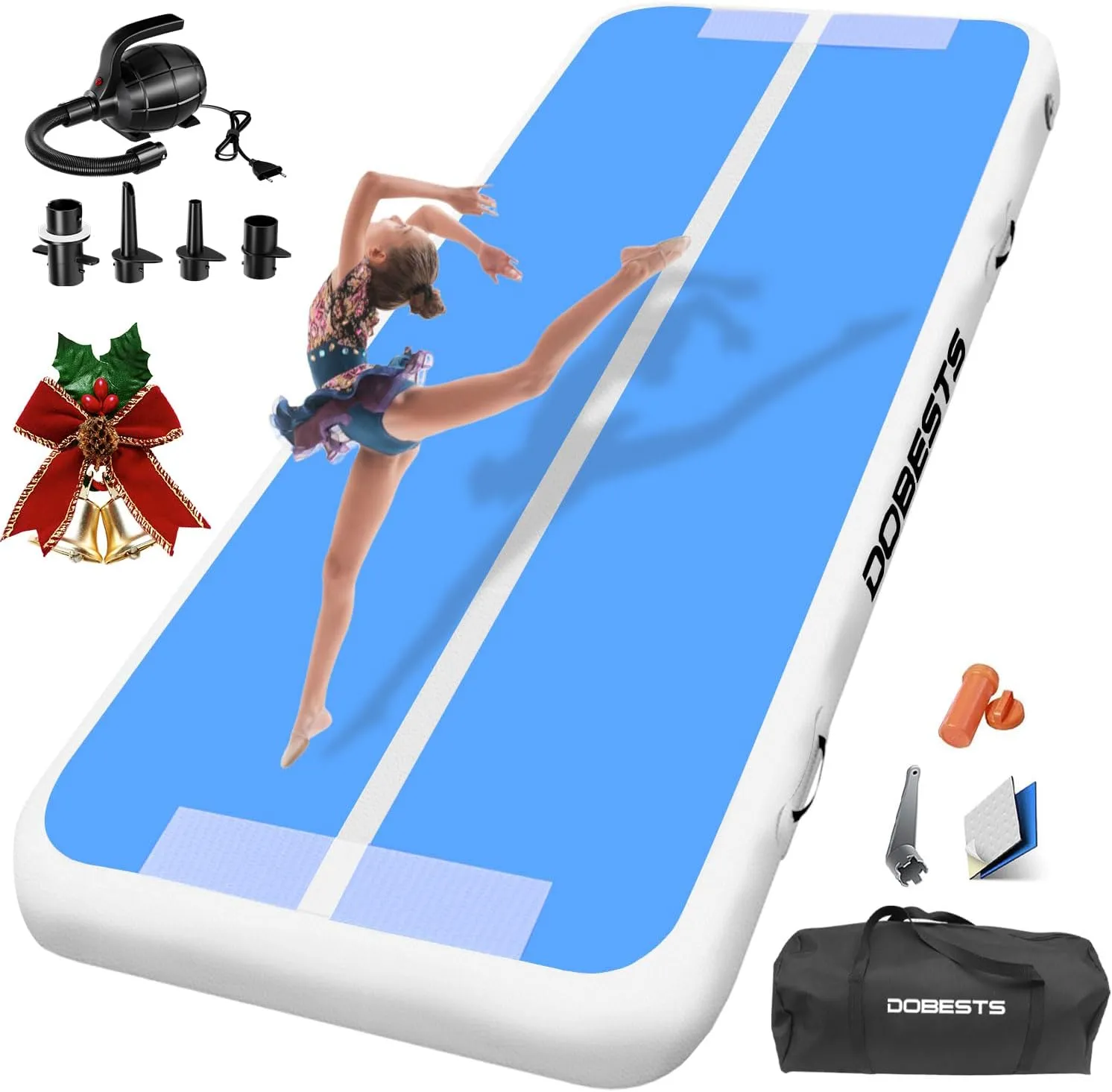 DOBESTS Airtrack Mat, 10/20 cm High 2/3/4/5/6 m Tumbling Mat, Gymnastics Mat with Air Pump, Training Mat with Carry Bag…