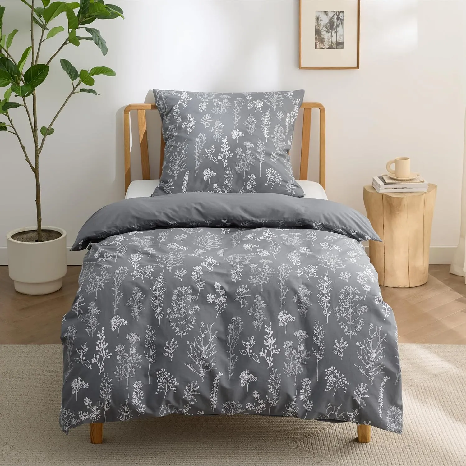 BEDSURE Bettwäsche 135x200 Baumwolle Grau - Bettwäsche-Sets 135 x 200 cm Bettbezug 2teilig mit Kissenbezug 80x80 cm, ÖK…