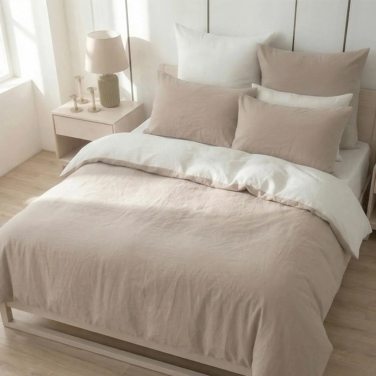 Bettwäsche 200x200 Baumwolle Beige/Weiß - Bettwäsche-Sets 3teilig Weich, 100% Gewaschene Baumwoll, Enthält 1 Bettbezug …