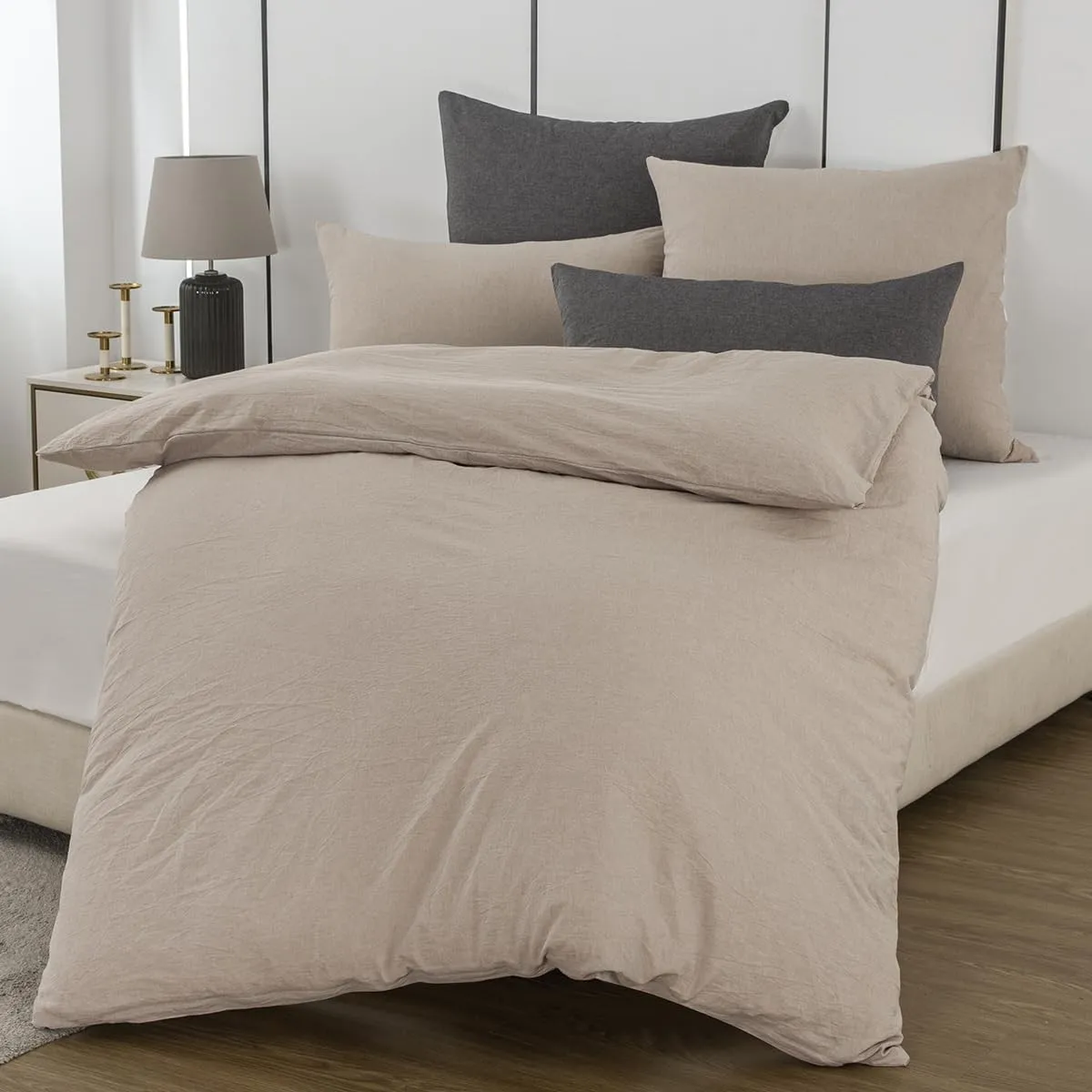 Bettwäsche 135x200 Baumwolle Beige - Bettwäsche-Sets 2teilig Weich, 100% Gewaschene Baumwoll, Enthält 1 Bettbezug 135 x…