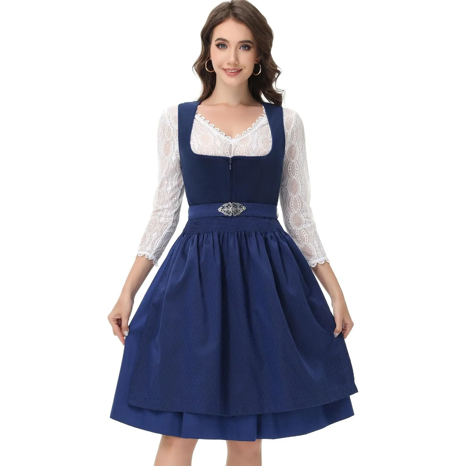 ELFIN Damen Dirndl, Elegante Trachtenkleid, Samt Midi Dirndl Damen Trachten Dirndlkleid für Oktoberfest