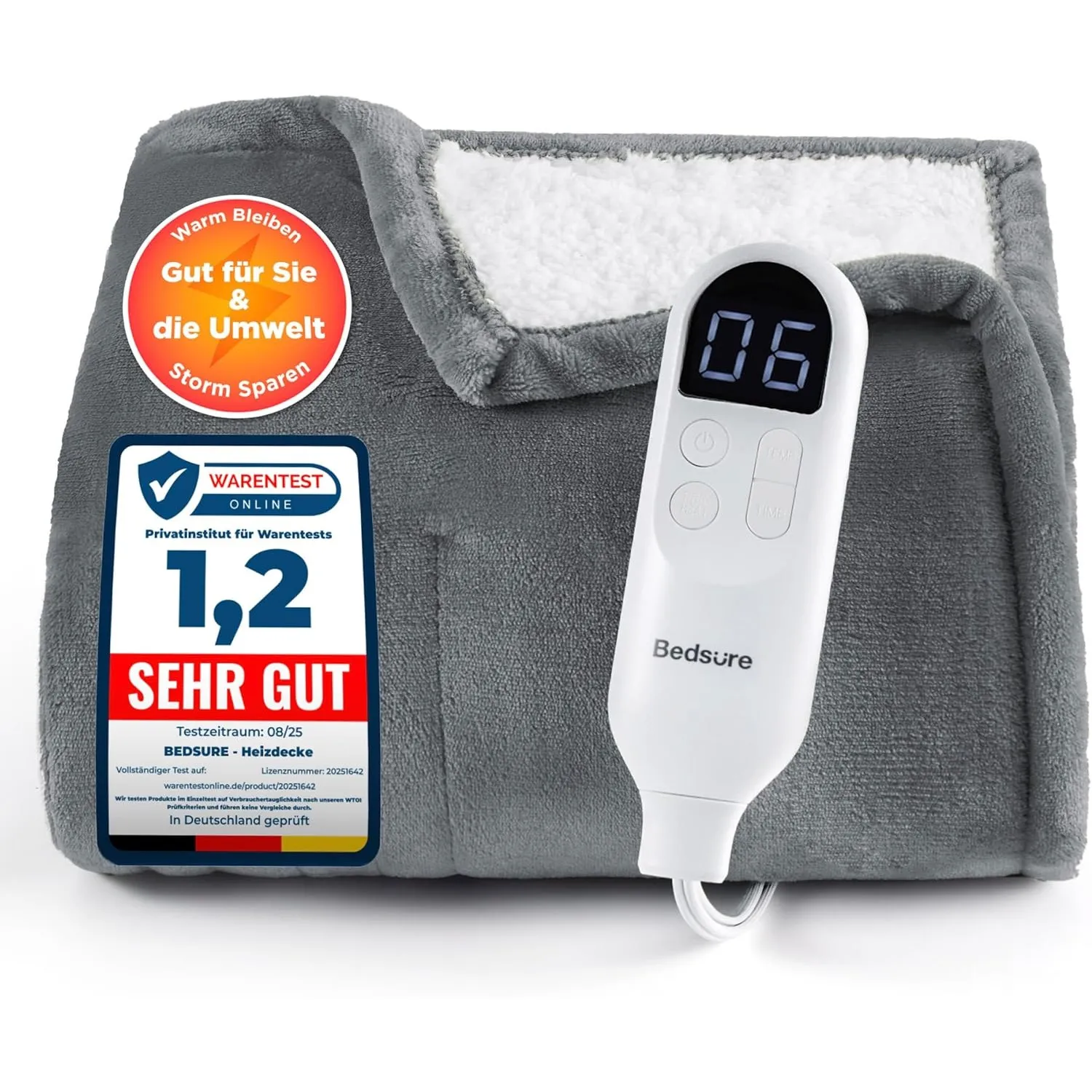 BEDSURE Heizdecke Wärmedecke Elektrische Kuscheldecke - 200x180cm, Grau