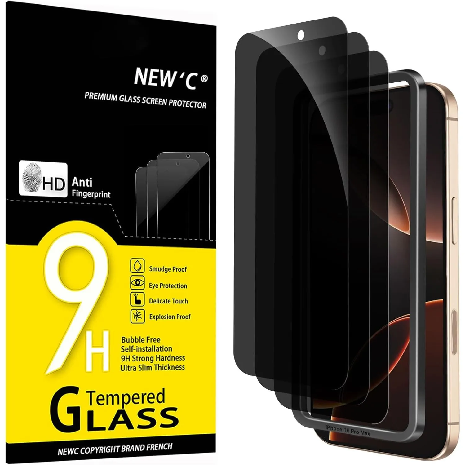 NEW'C für iPhone 17 Pro Max, iPhone 16 Pro Max für Sichtschutz Panzerglas