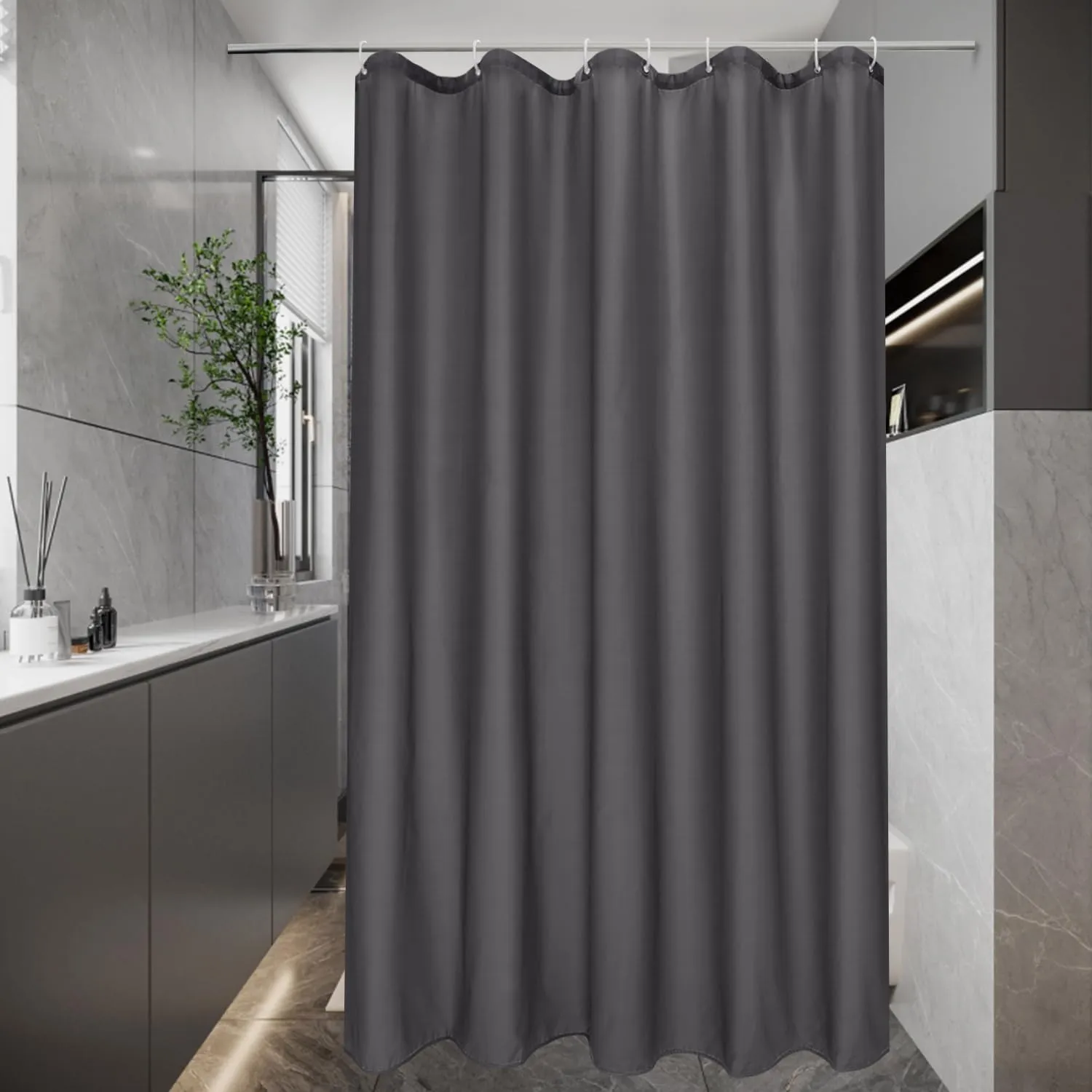 EurCross Klein Duschvorhang 100x180 Textil Schmal Wasserdicht Waschbar Dusch Vorhang, Dunkelgrau Polyester Gewebe Anti-…
