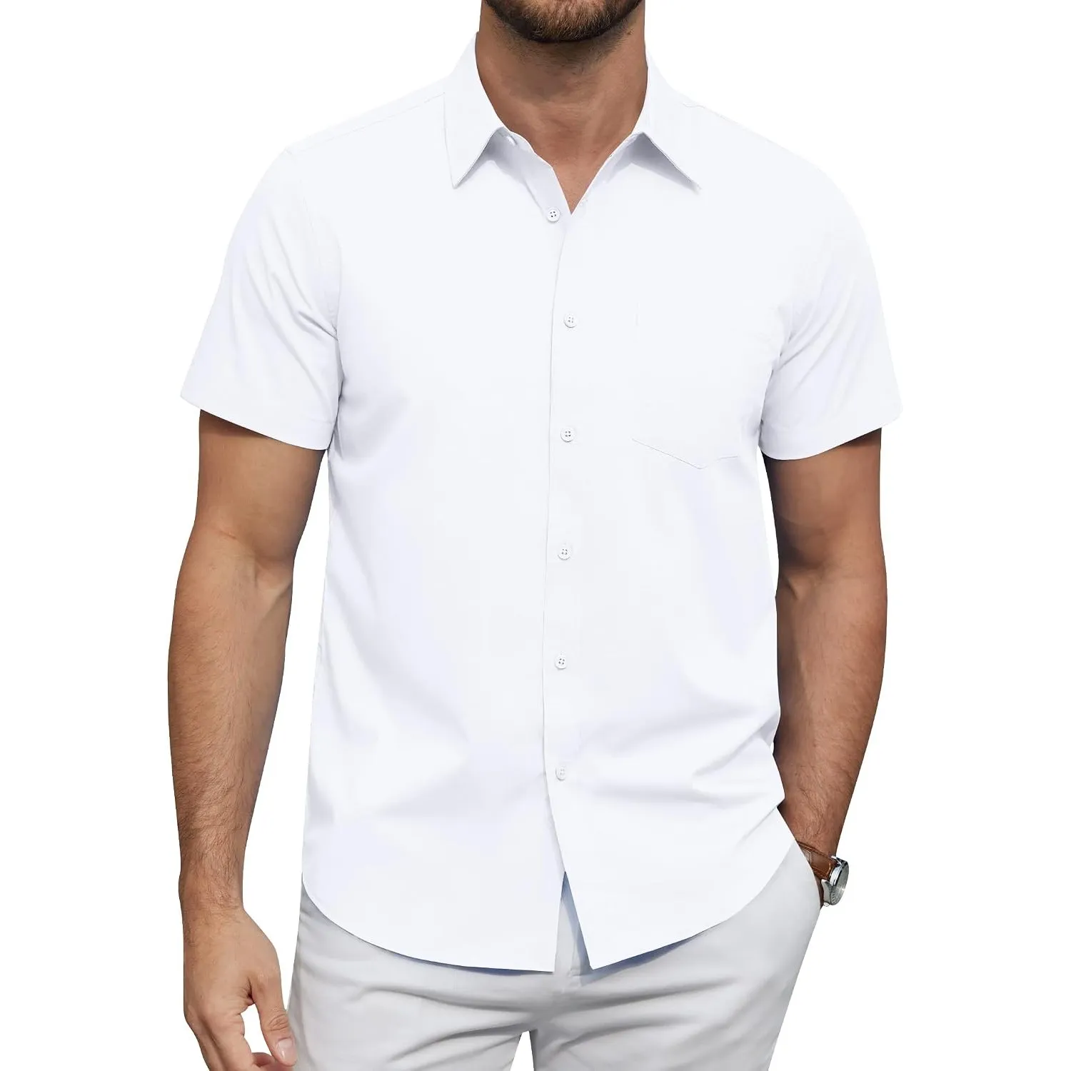 J.VER Hemd Herren Kurzarm Businesshemd Regular Fit Oberhemden mit Taschen für Hochzeit Festlich Arbeits