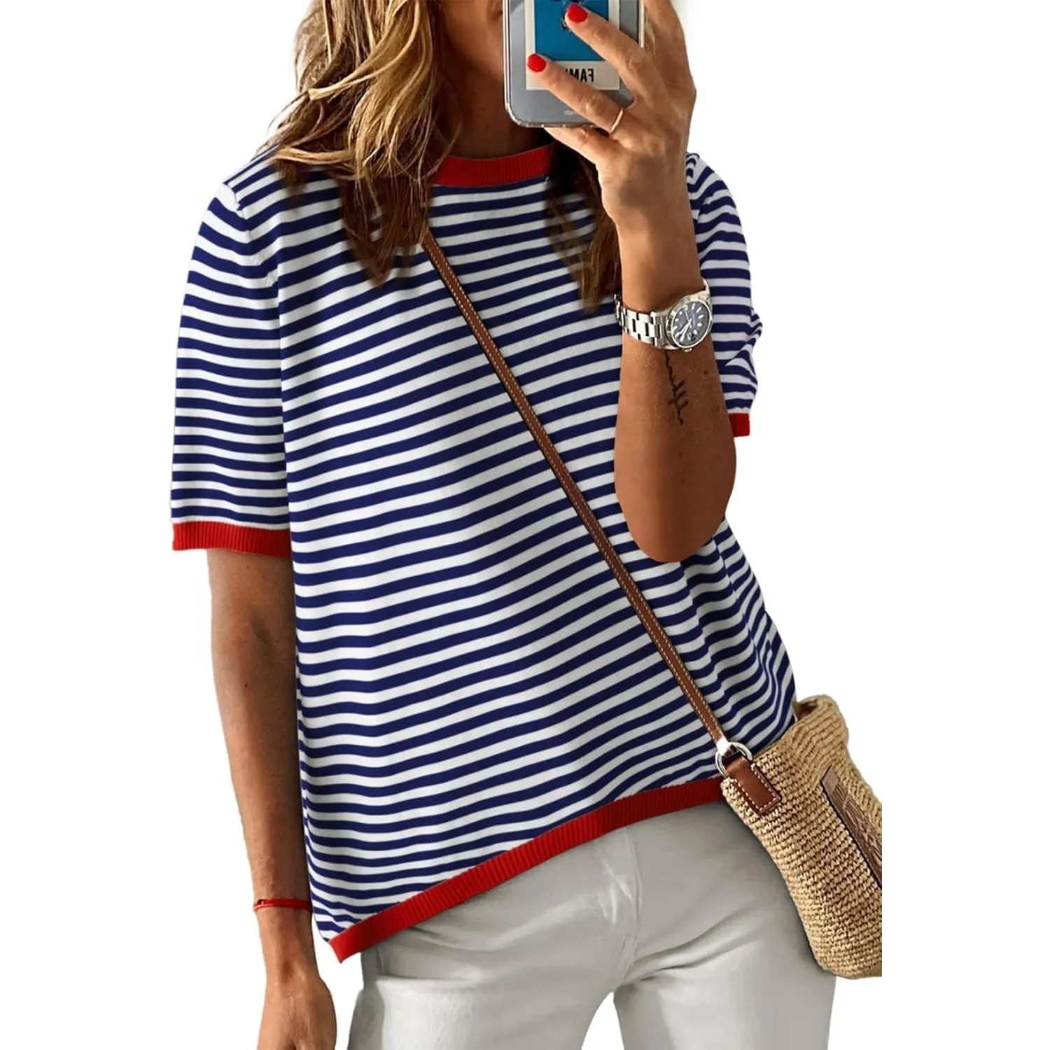 Cuptacc Tshirt Damen Baumwolle Oberteile Sommer Gestreiftes Kurzarm | Rundhals,Streifen,Elegant,Casual,Luftige,Bequem,M…