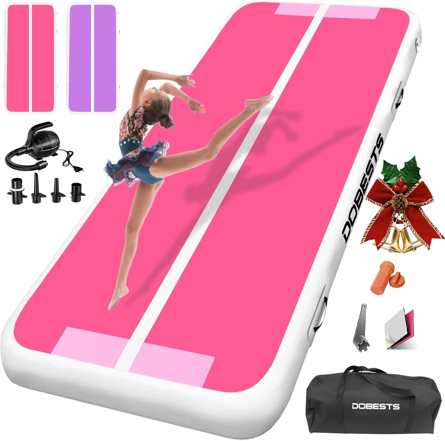 DOBESTS Airtrack Mat, 10/20 cm High 2/3/4/5/6 m Tumbling Mat, Gymnastics Mat with Air Pump, Training Mat with Carry Bag…