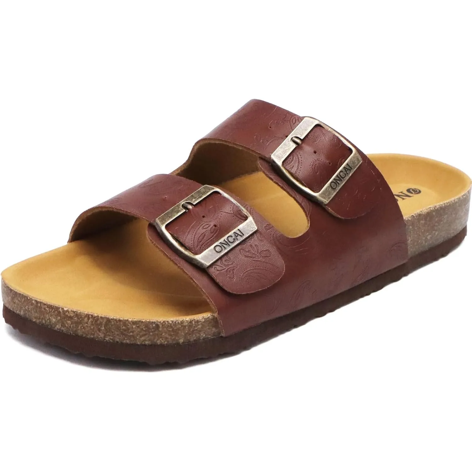 ONCAI Sandalen Damen Kork-Fußbett Pantoletten Damen Flach Rutschfest Sommer Badelatschen Mit Verstellbarer Rieme Größe …
