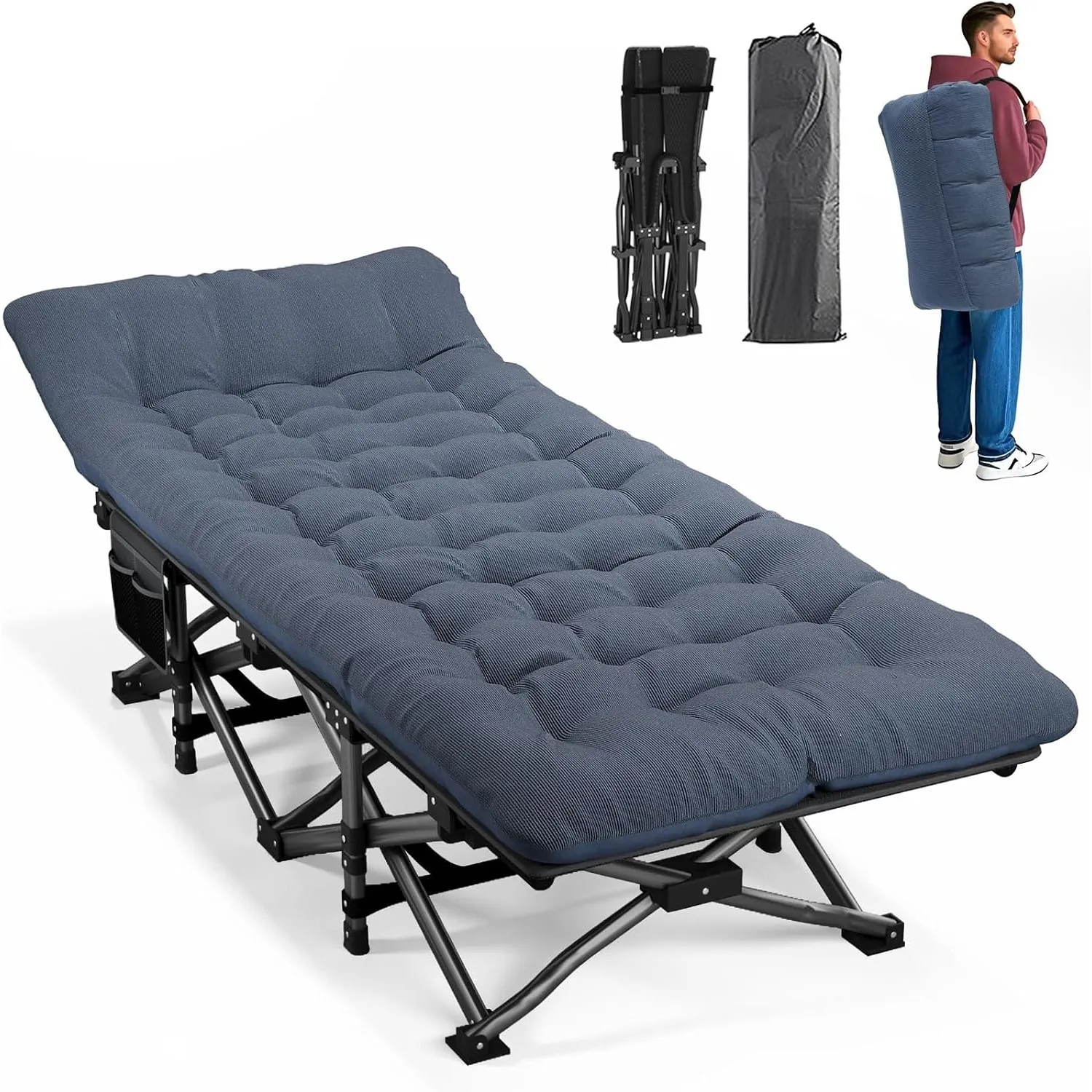 ATORPOK SHOP Campingbett feldbett klappbar, Faltbar Gästebett bis 200 kg für,mit Seitentasche, tragbares Campingliege，O…