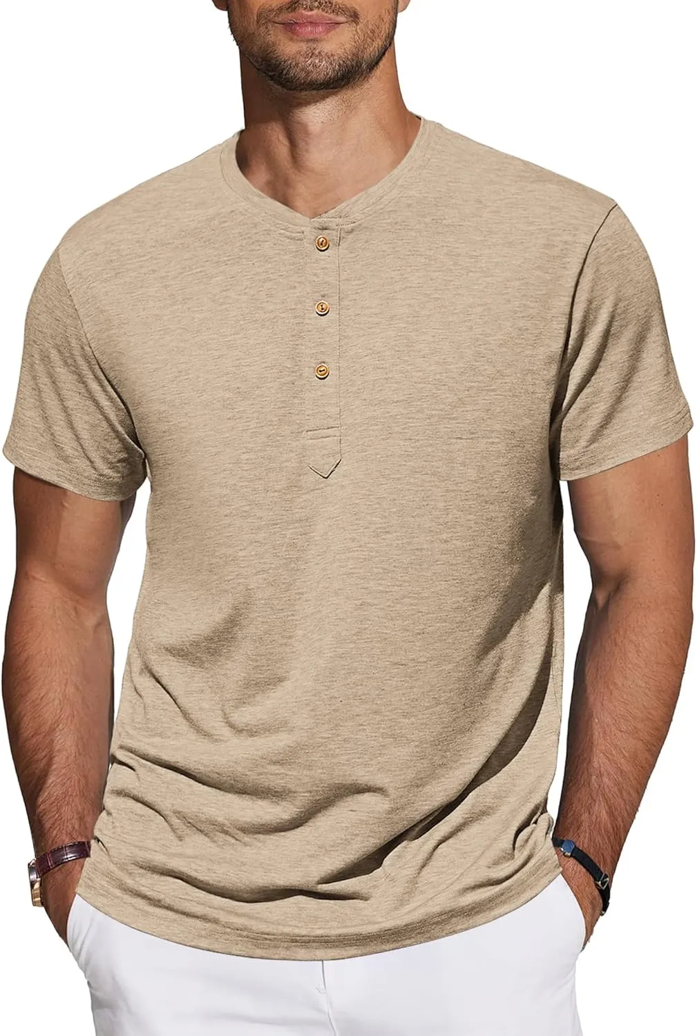 TARAINYA Henley Men's Cotton T-Shirt Short Sleeve Summer Men with 3 Button Placket M-4XL