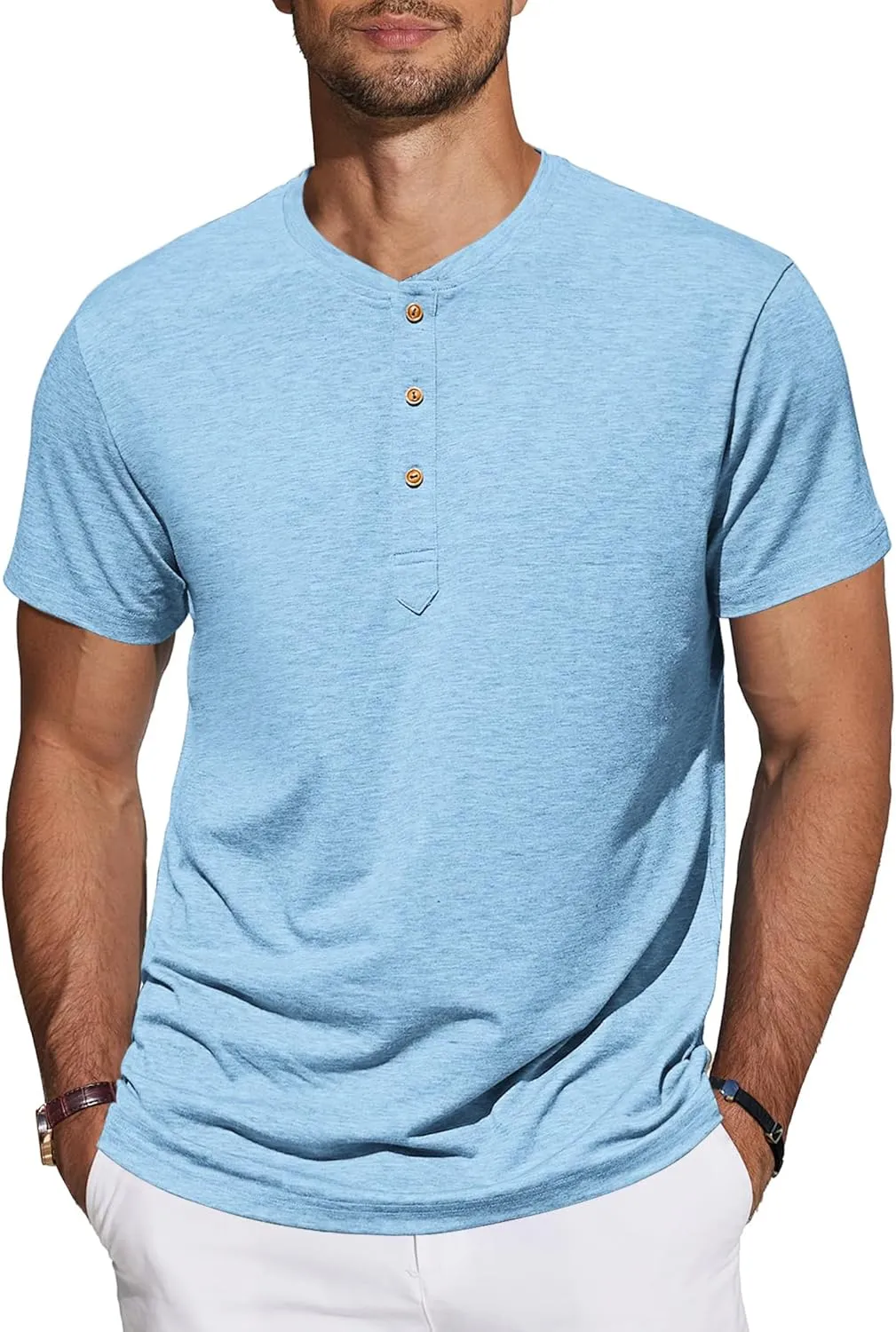 TARAINYA Henley Men's Cotton T-Shirt Short Sleeve Summer Men with 3 Button Placket M-4XL