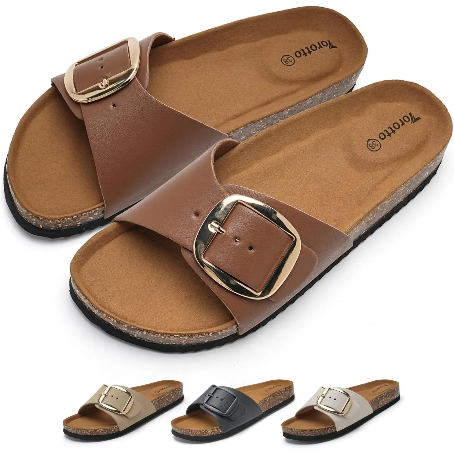 Torotto Pantoletten Damen Sandalen Latschen Schlappen Hausschuhe Bequeme Verstellbare Schnalle