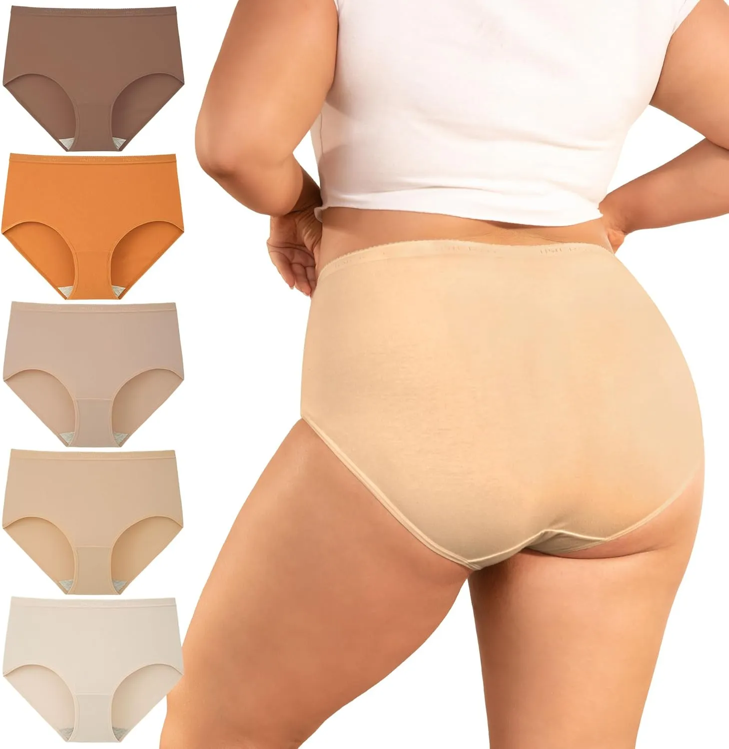 INNERSY Women's Large Sizes Panties Cotton High Waist Briefs Maxi Underwear Pack of 5