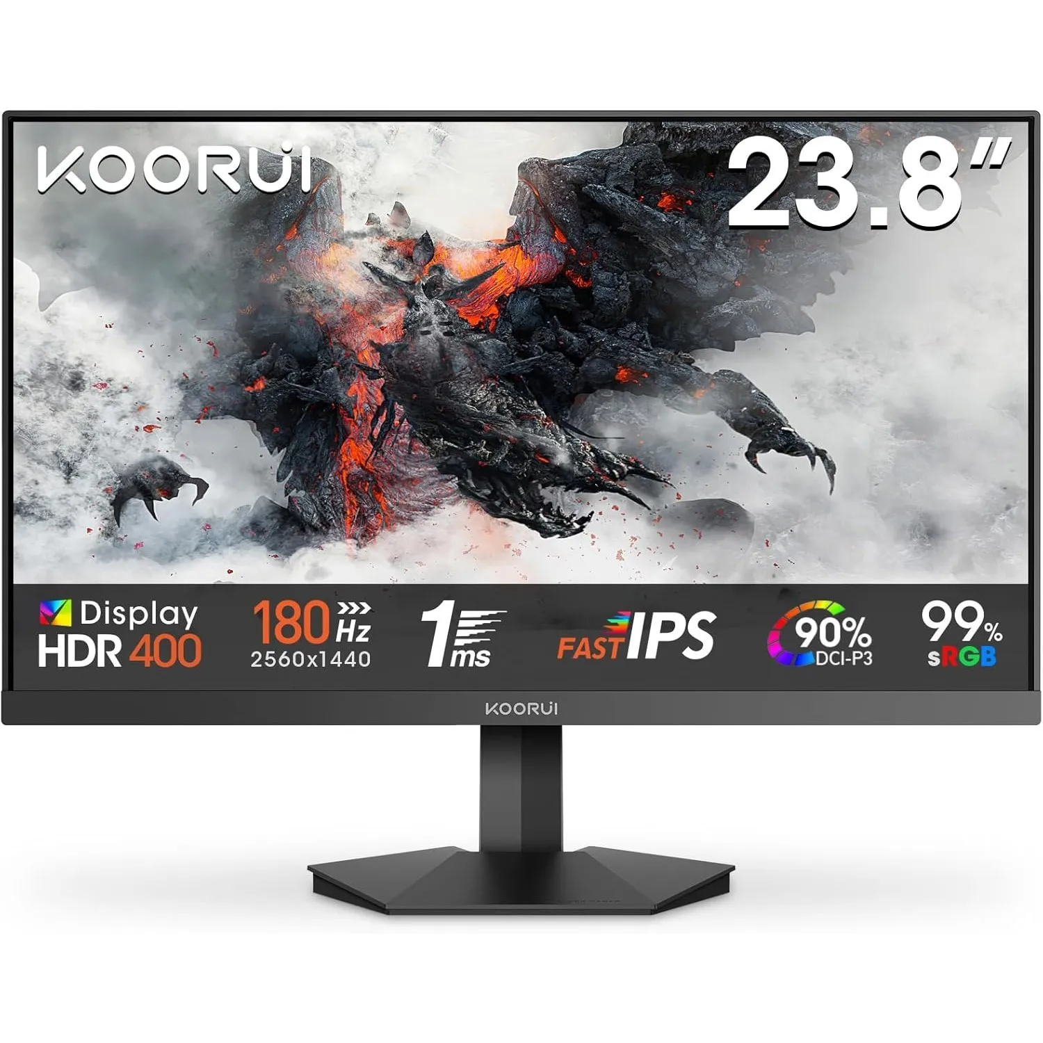 KOORUI G2421V 24 Zoll Gaming Monitor, 1ms 180Hz Fast IPS QHD 2560x1440 PC Bildschirm, HDR400 Adaptive Sync HDMI2.0/DP1.…