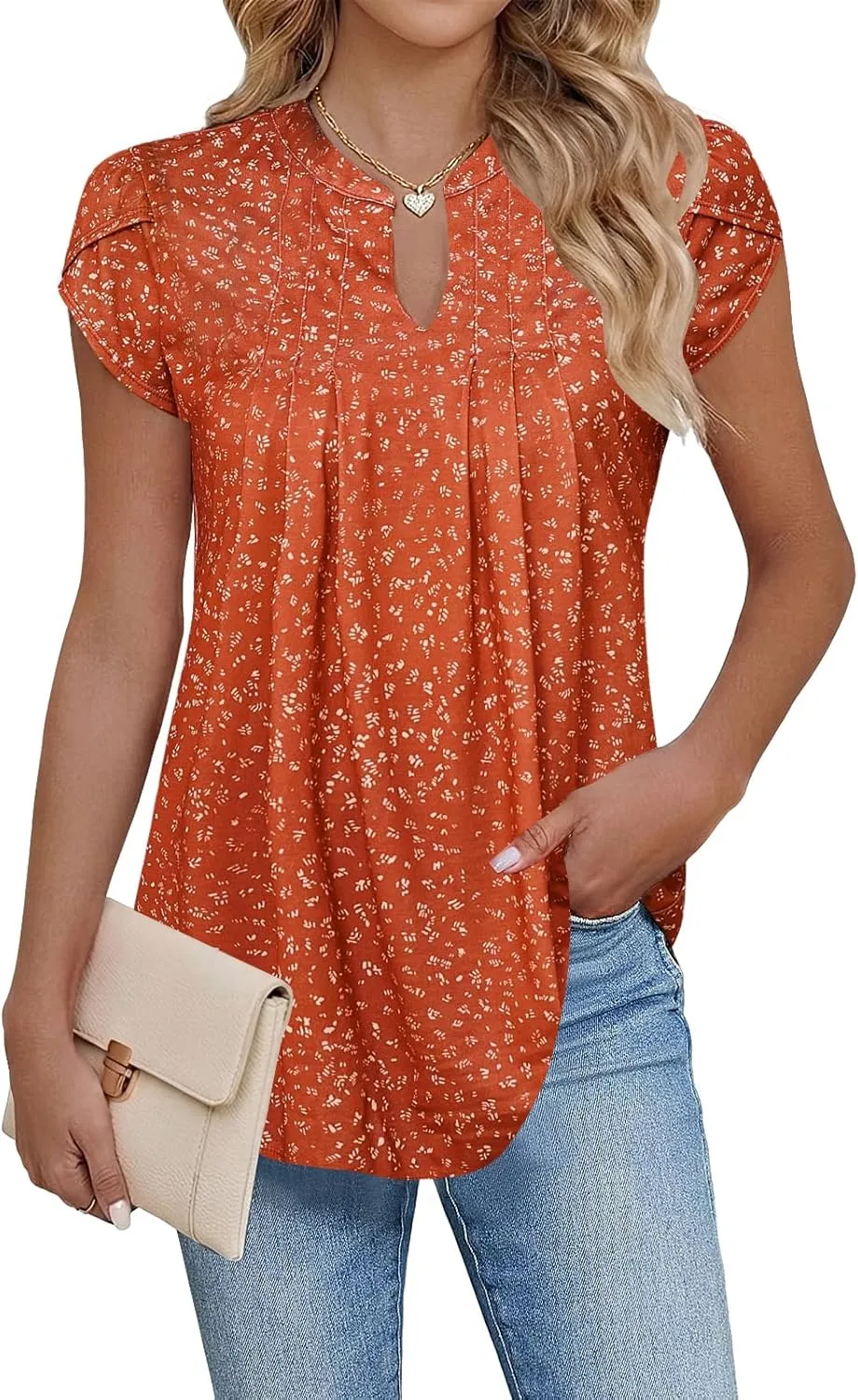 Cuptacc Damen Sommer Tunika V-Ausschnitt Blütenblatt Ärmel Bluse Elegant Lässig Basic Top S–XXL