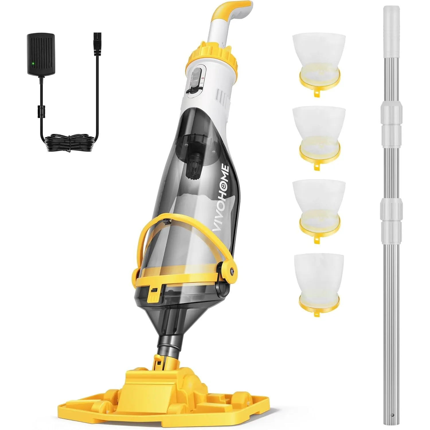 VIVOHOME Pool Staubsauger Akku mit 213cm Teleskopstange 4200 LPH Absaugung | Pool Bodensauger mit 60 Minuten Laufzeit, …