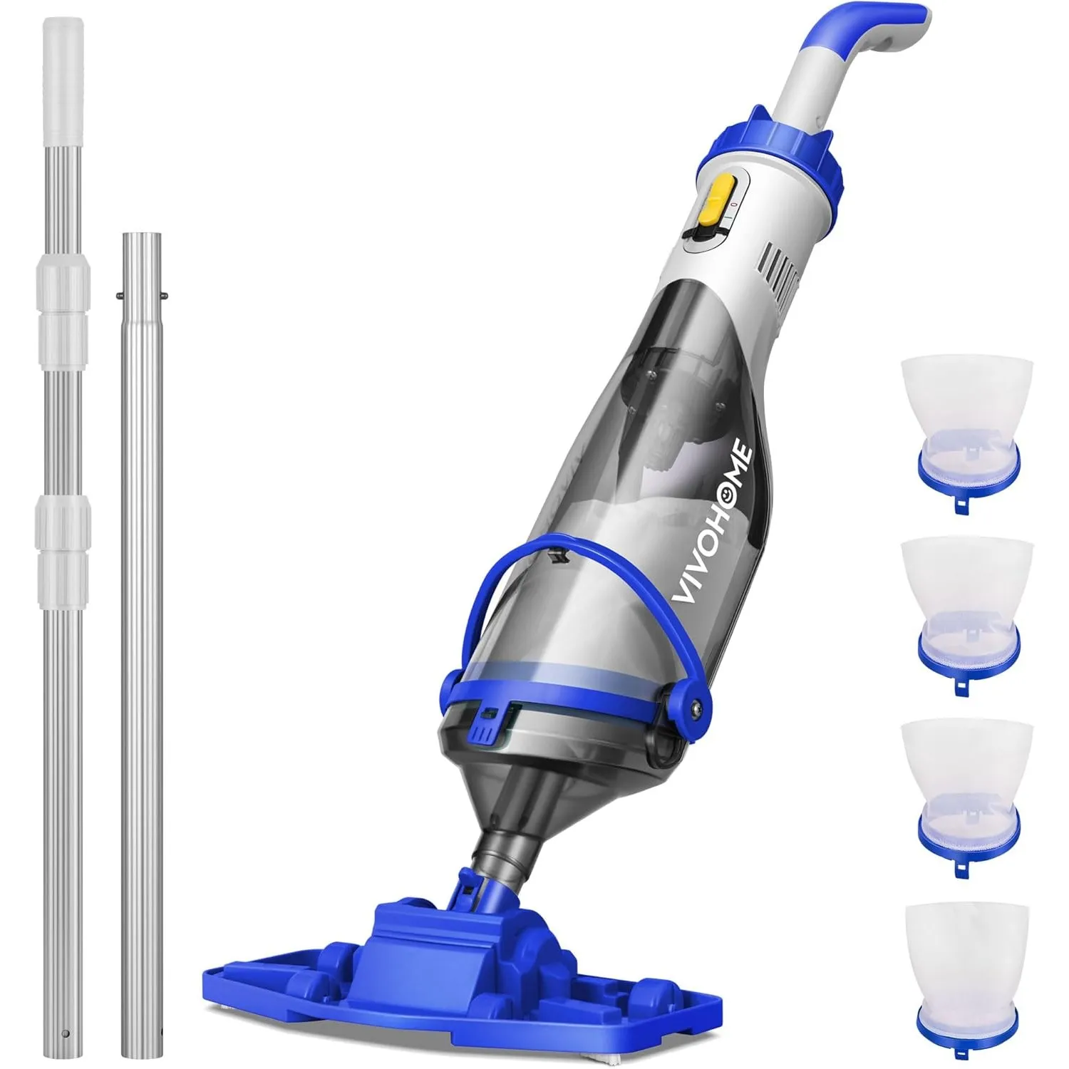 VIVOHOME Poolsauger Akku 4200 LPH Absaugung mit 278cm Verlängerungsstange | Poolreiniger mit 4 Filterbeutel, Pool Staub…