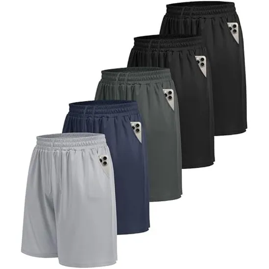 BOOJO 5er Pack Sporthose Herren Kurz Sport Shorts mit Taschen Schnell Trocknend Trainingshose Jogginghose Laufhose für …
