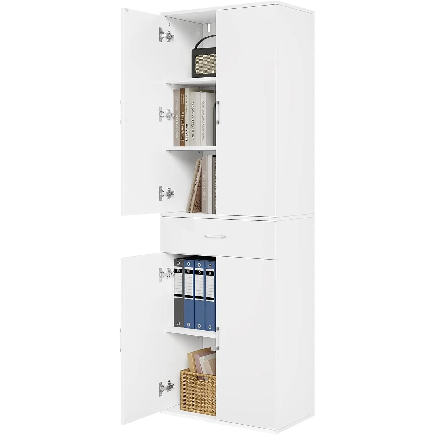 eSituro Aktenschrank, Schrank mit Schublade Türen, 60x180x34 cm,weiß