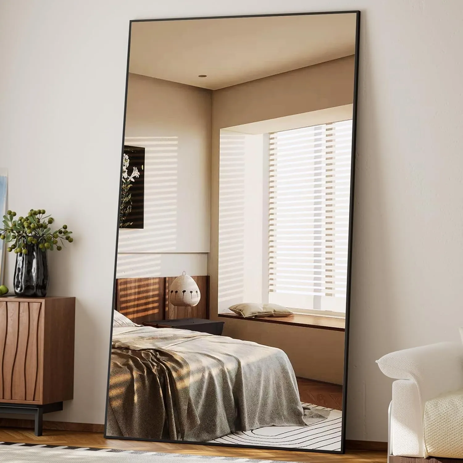 BEAUTYPEAK Übergroßer Großer Ganzkörperspiegel 102x218 cm, Bruchsicher Standspiegel Hängend oder Lehnend an die Wand, G…