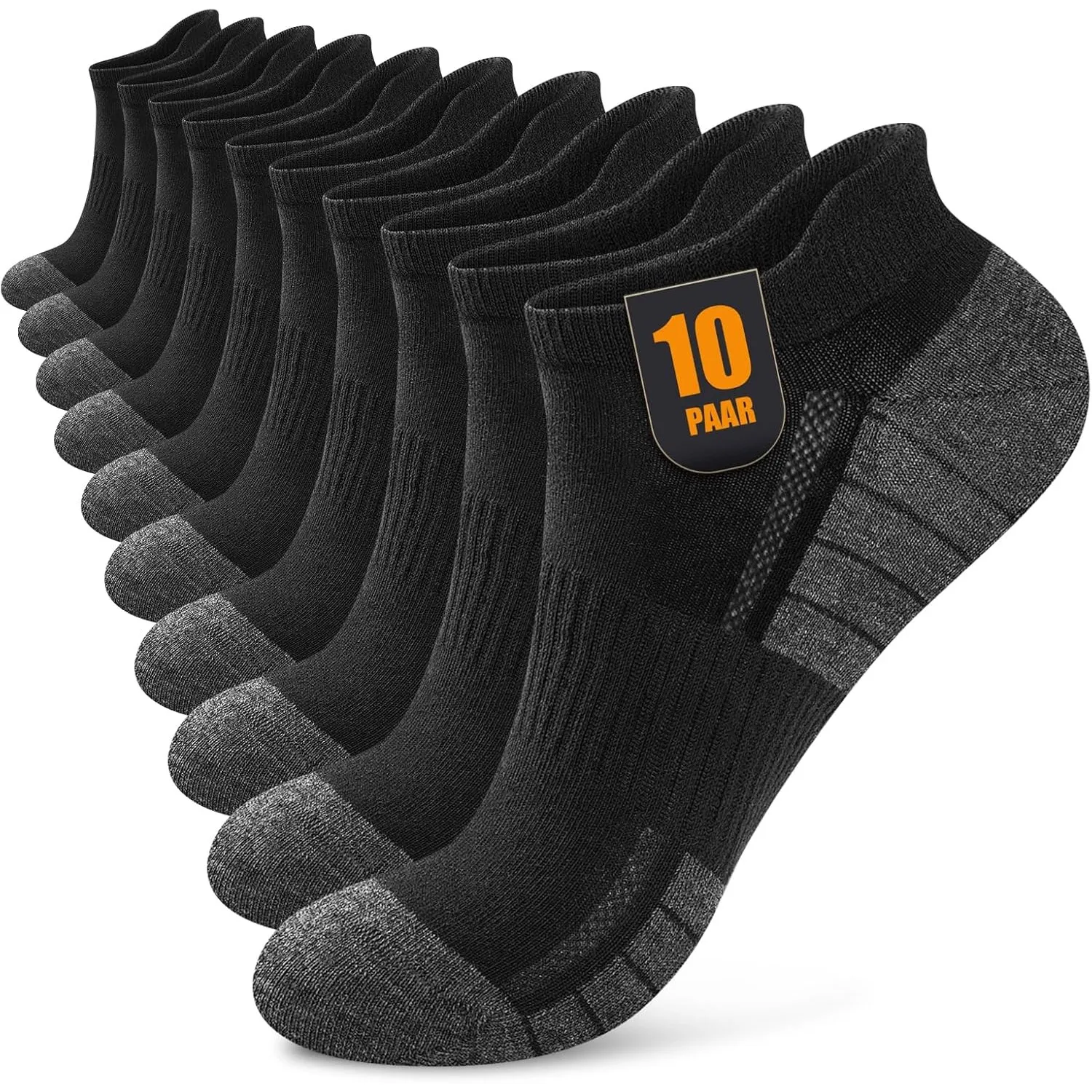 Sneaker Socken Herren Damen 10/20 Paar, Atmungsaktive Baumwolle Sportsocken, Dünne Kurz Halbsocken Laufsocken Schwarz W…