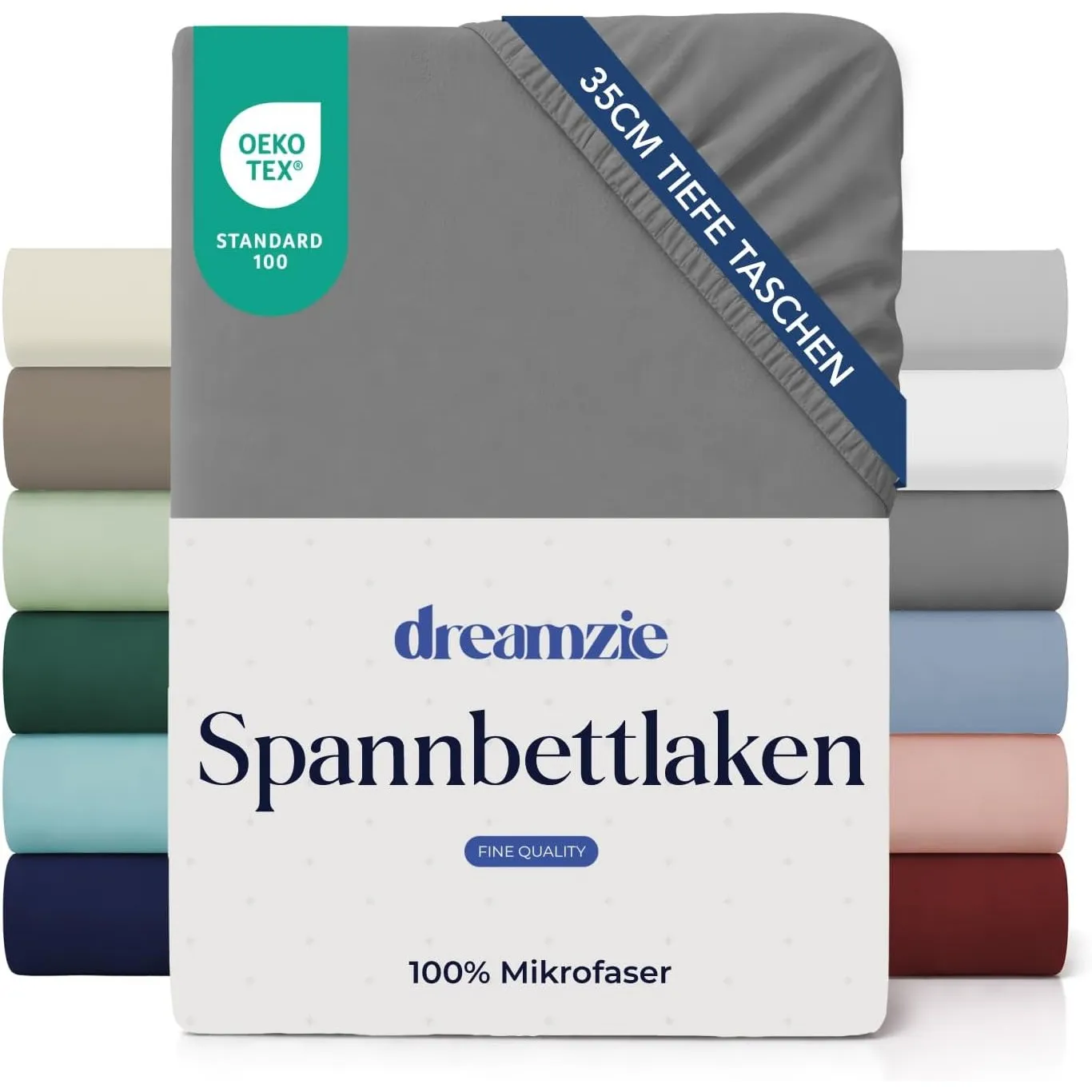 Dreamzie Spannbettlaken 120x200cm - 35 cm Tiefe Tasche - 100% Mikrofaser Bettlaken - Anthrazit, Schadstoffgeprüft(Oeko …