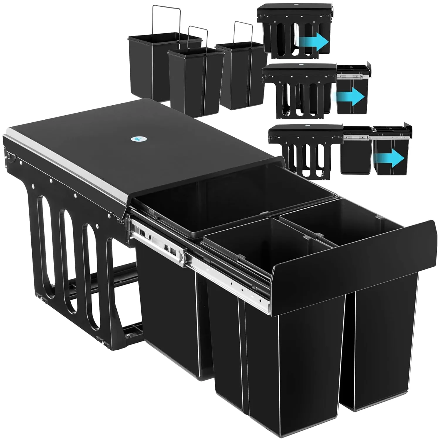 tectake Rubbish Bin, 3 Compartments, Kitchen Waste Separation System, for Cabinet, Kitchen Rubbish Bin, Extendable Buil…