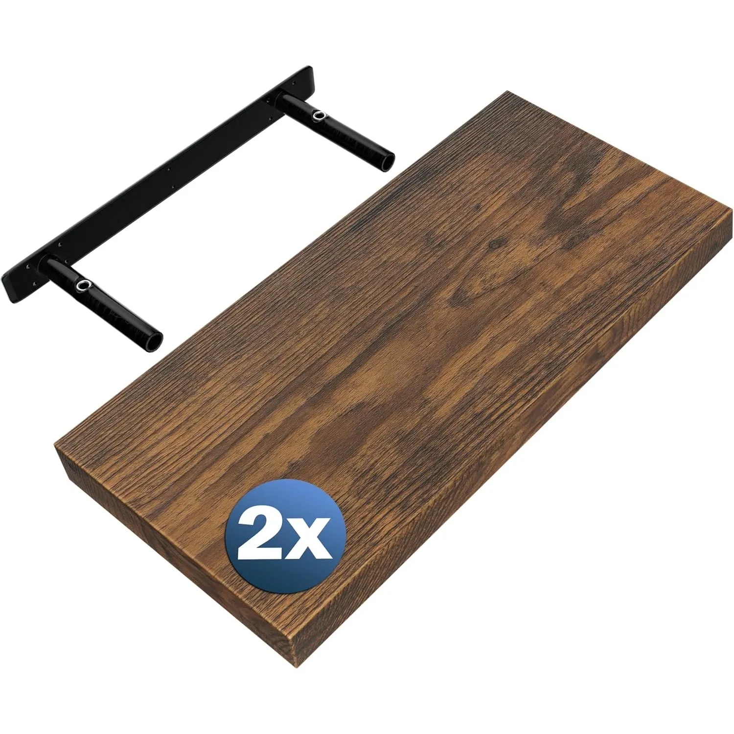 Casaria® 2X Wandregal Holz Dunkle Eiche Regal mit Halterung 15kg Tragkraft Hängeregal Küche Wohnzimmer Flur Wand Schweb…