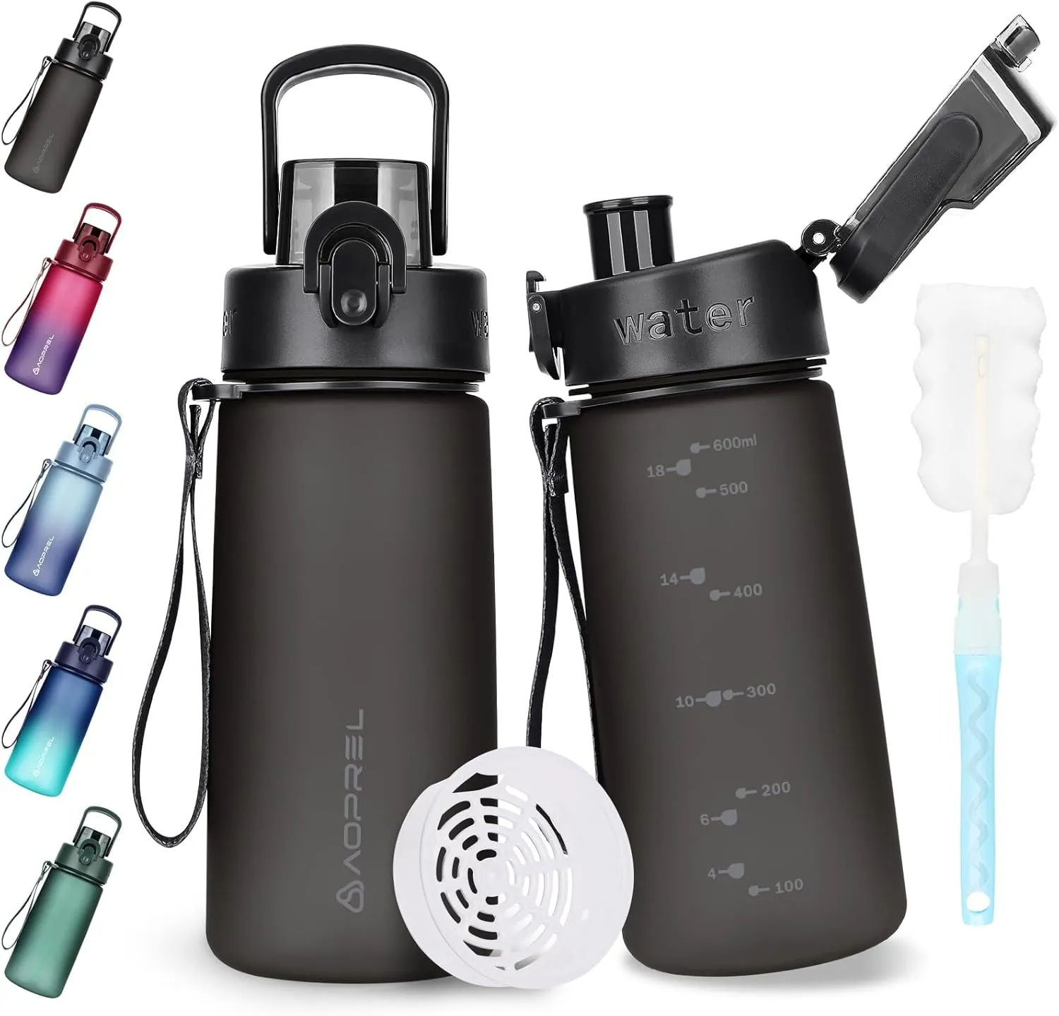 AOPREL Drinking Bottle 600 ml, BPA-Free Tritan, Sports Water Bottle, Leak-Proof, 600 ml Bottle for Fitness, Hiking, Cam…