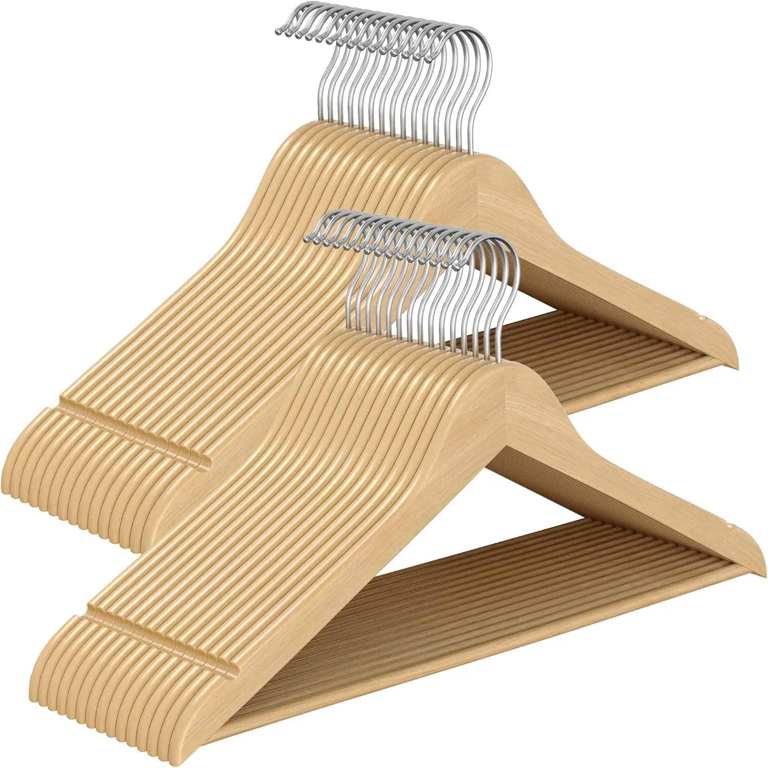 SONGMICS Wooden Hangers, Set of 30, Slim Wooden Hangers, Space-Saving, Trouser Hangers, 360° Rotating Hook, Birch Wood,…